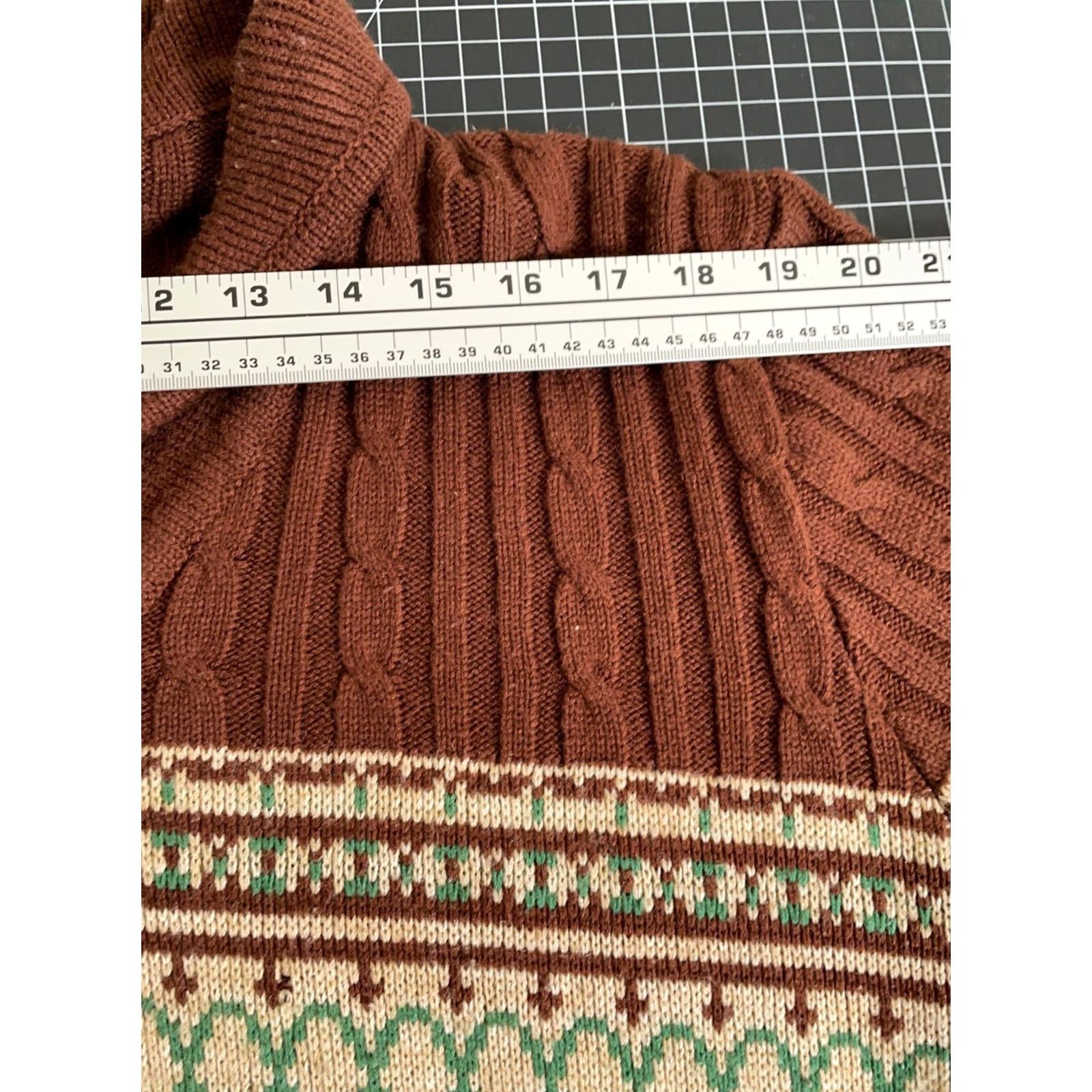 JCPenney VINTAGE J. C. Penney Shawl Collar Sweater Mens Large Beige Brown Fair Isle 70s VTG Size US L / EU 52-54 / 3 - 7 Thumbnail
