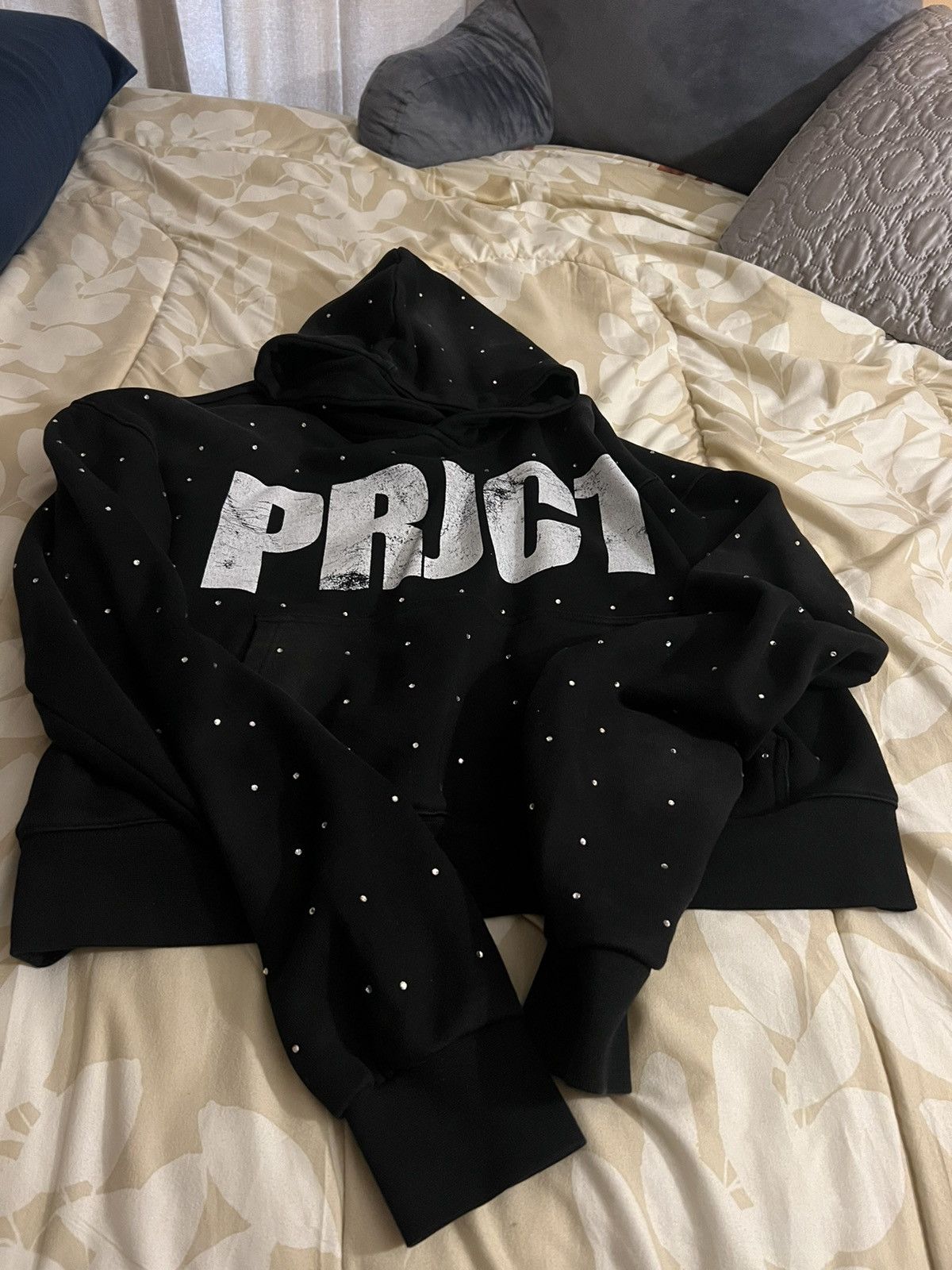 image of Project Capri Rhinestone Hoodie in Washed Black, Men's (Size Large)
