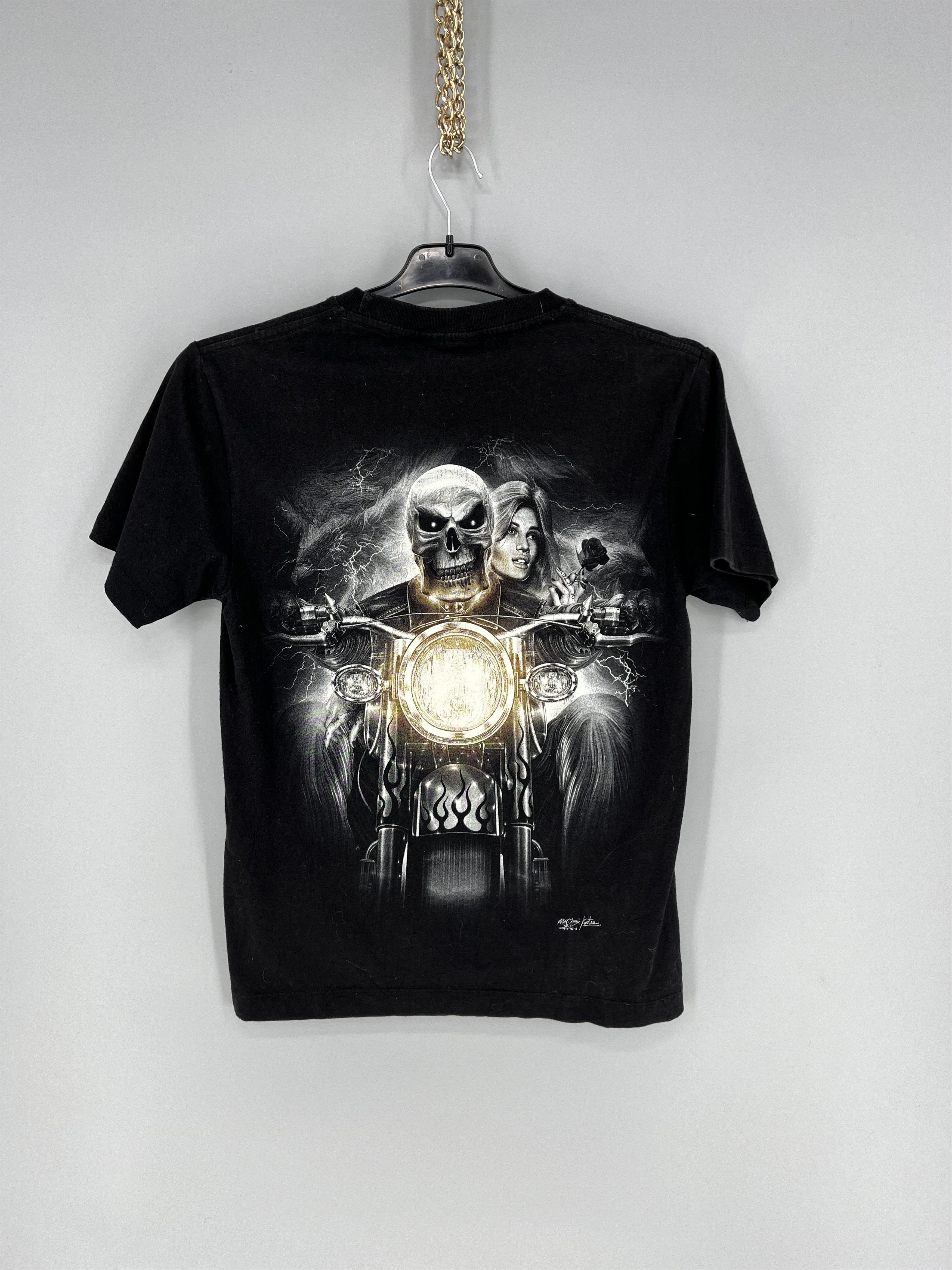Band Tees T-shirt Skeleton and a girl with a girl on a motorcycle Size US S / EU 44-46 / 1 - 9 Thumbnail