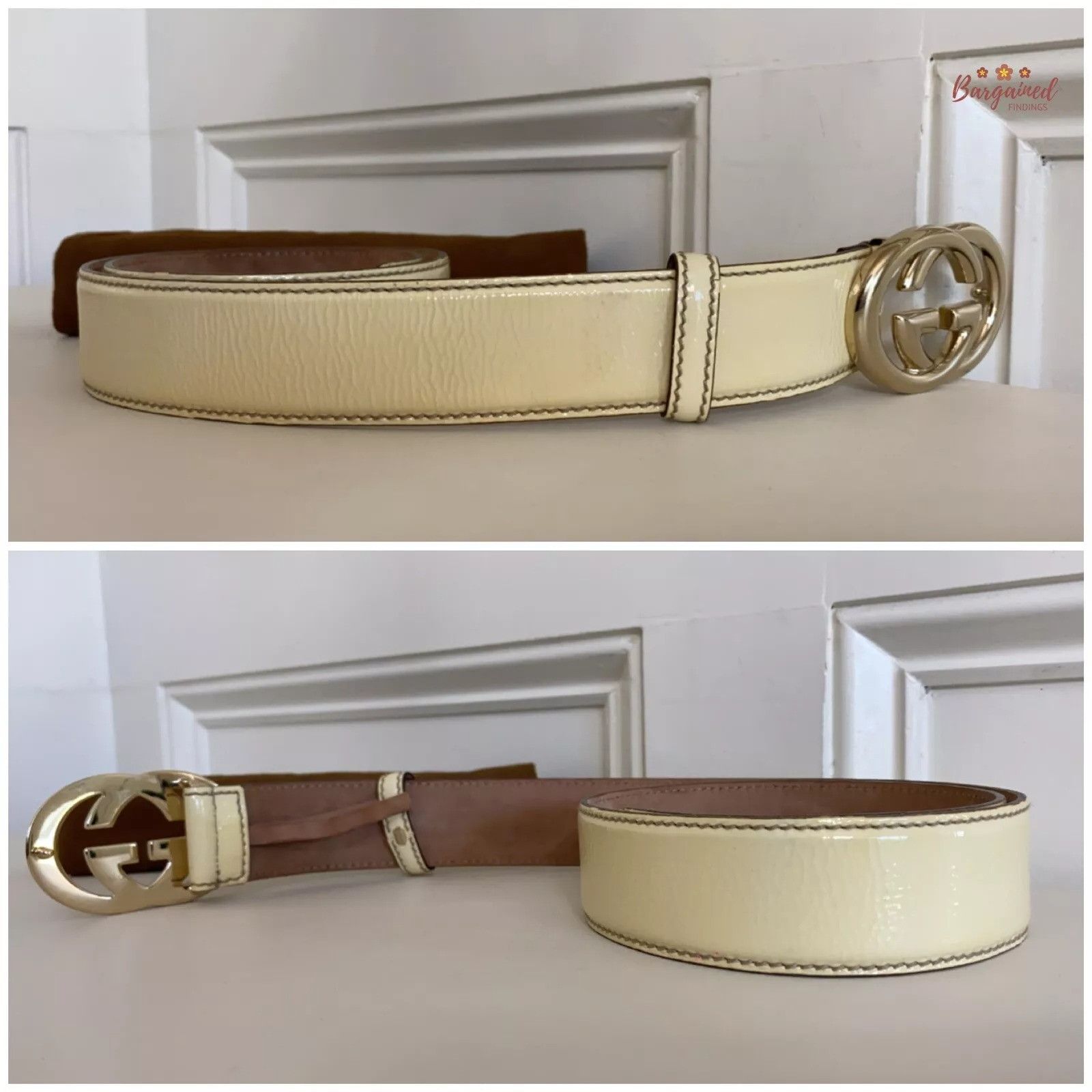 Gucci Gucci Yellow Patent Leather Gold Interlocking G Buckle Belt Size 30 - 8 Thumbnail