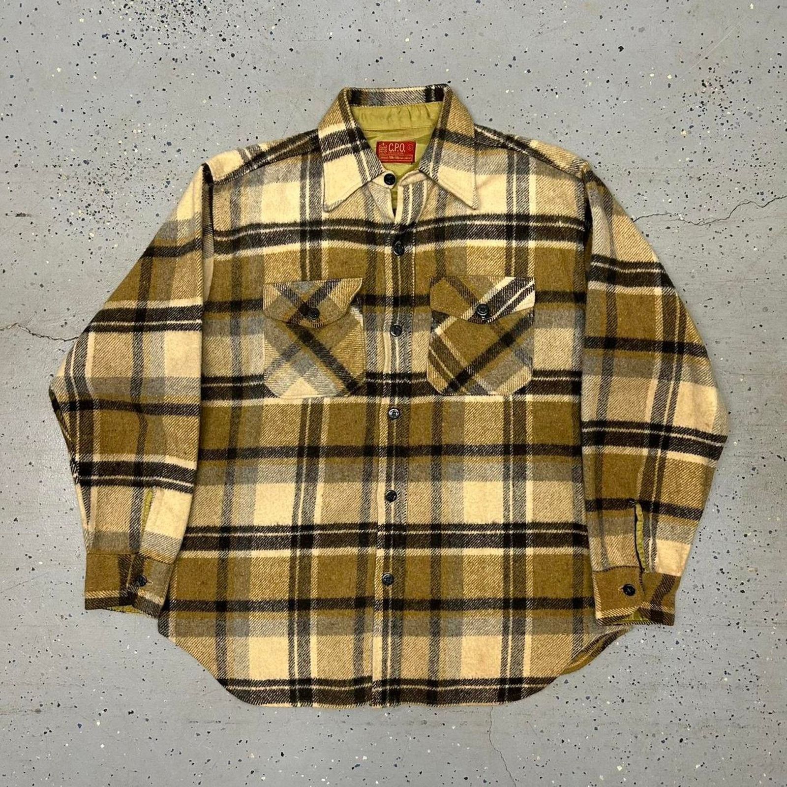 Sears VTG 70s Brown and cream Kings Road Sears plaid flannel shirt Size US L / EU 52-54 / 3 - 1 Thumbnail