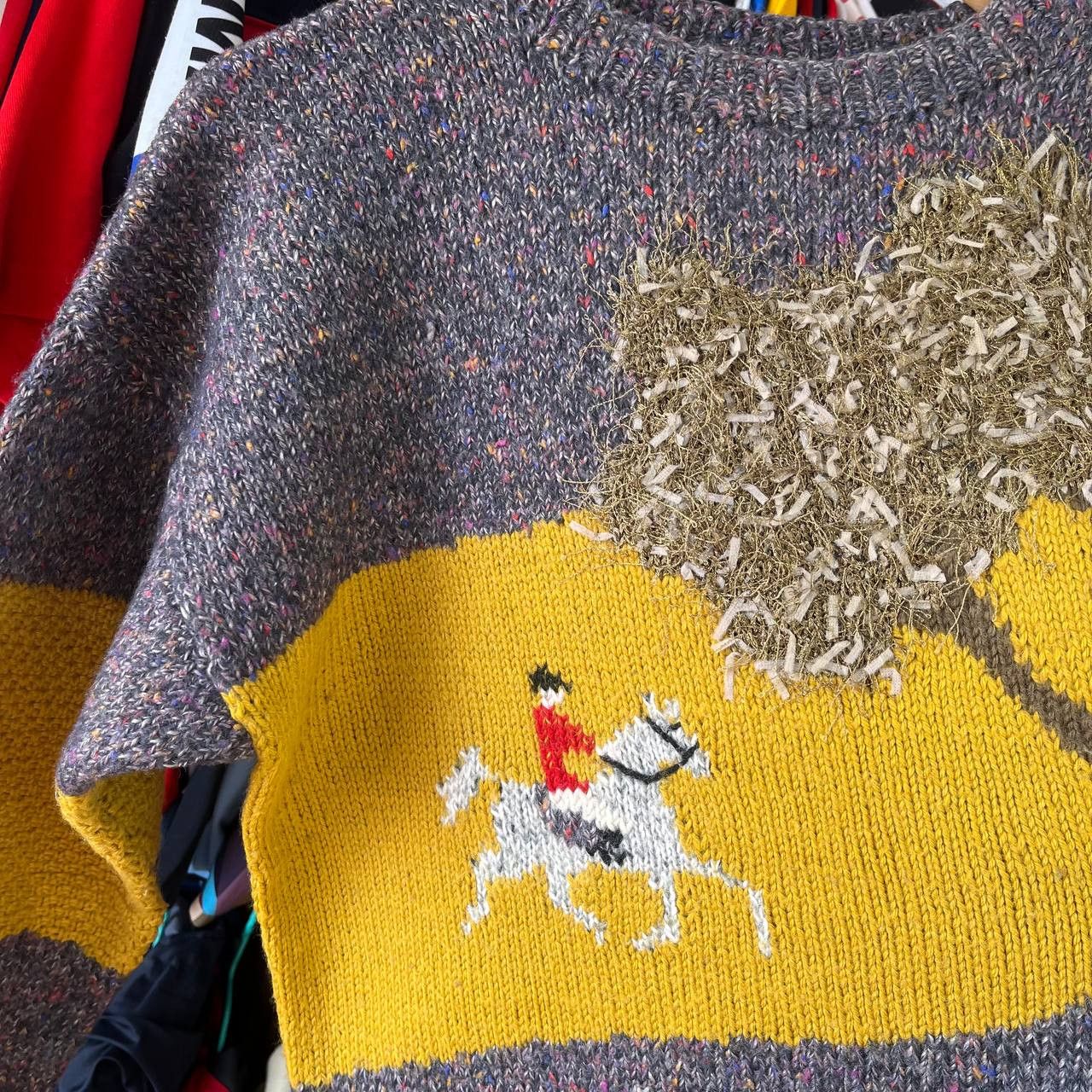 Vintage Hunting Horseman Dogs Printed Hand Knit Wool Sweater Jumper Size US M / EU 48-50 / 2 - 7 Thumbnail