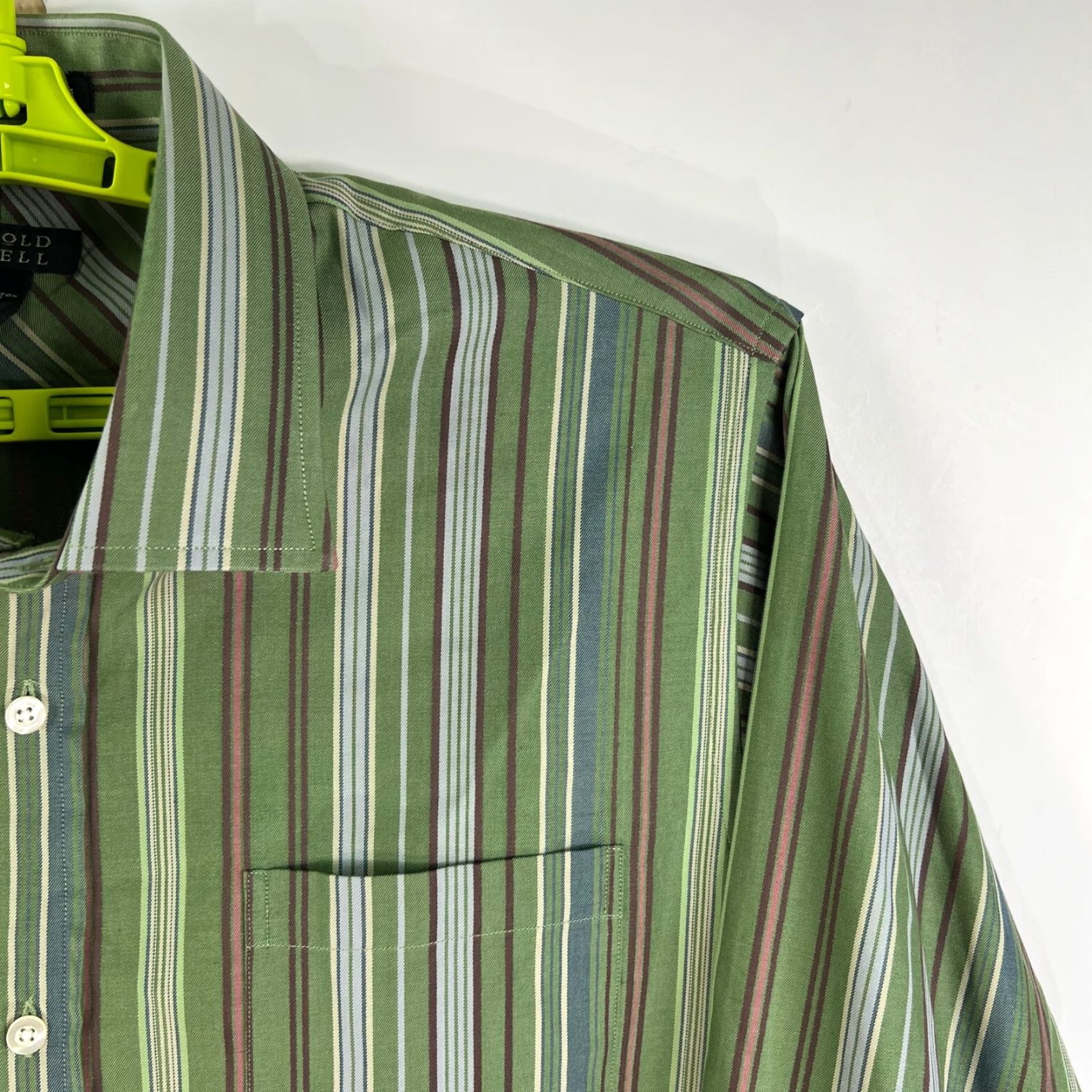 Vintage Harold Powell Striped Shirt Button L Green Long Sleeve 2 Ply Cotton Mens Size US L / EU 52-54 / 3 - 2 Thumbnail