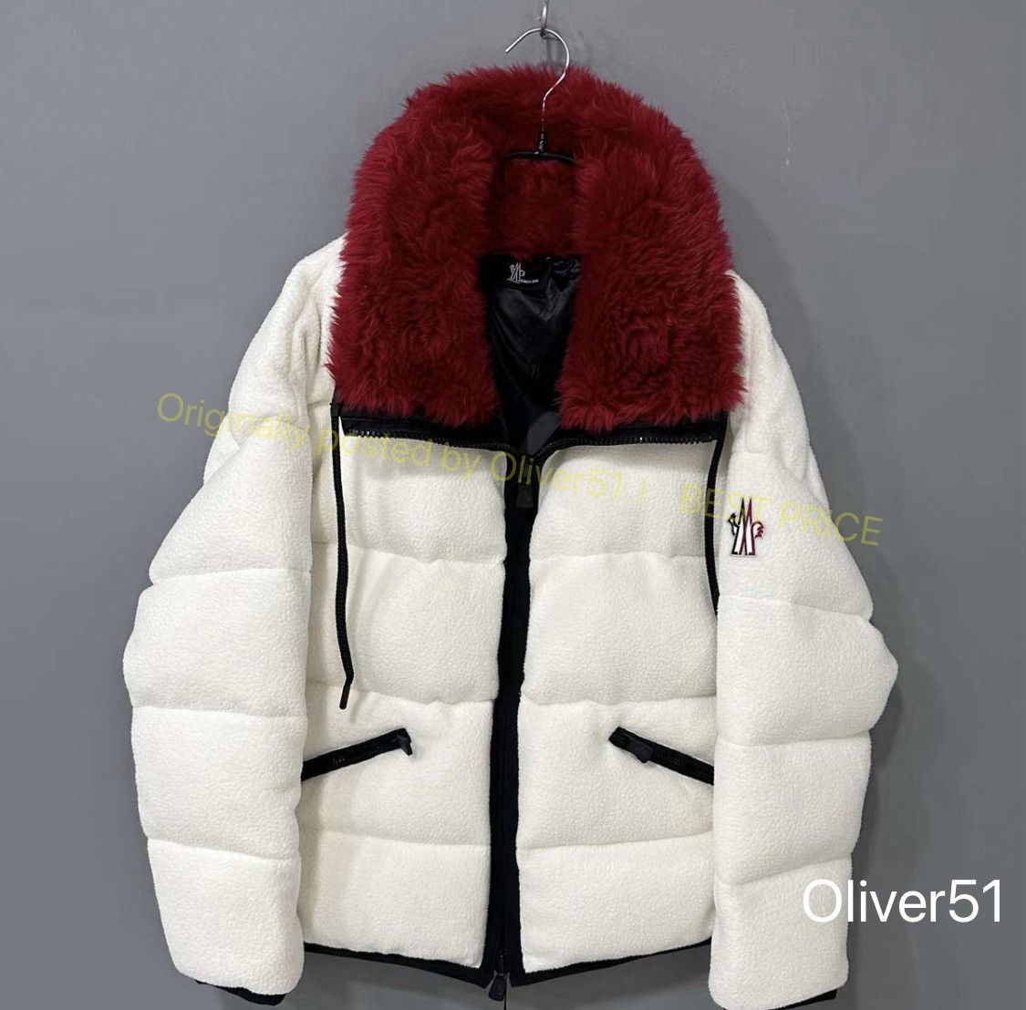 Furcollar Teddy Fleece Logo Down Jacket Moncler Bfajdd225 in White, Women's (Size S)