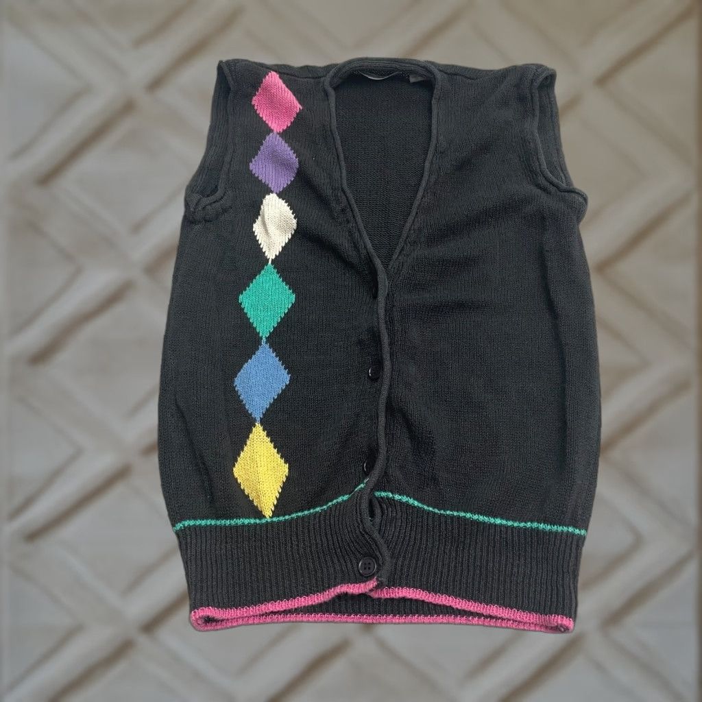Vintage VINTAGE French Navy Black Argyle/Diamond Knit Vest Womens Medium Sleeveless Size M / US 6-8 / IT 42-44 - 1 Thumbnail