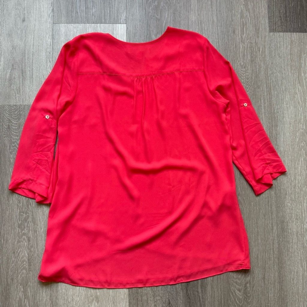 The Unbranded Brand Red Asymmetrical 3/4 Sleeve Blouse Size L / US 10 / IT 46 - 2 Thumbnail