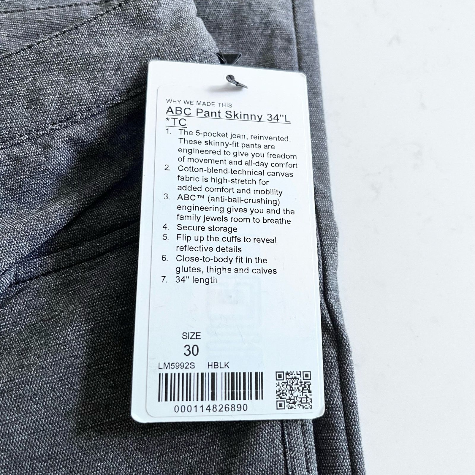 Lululemon Lululemon Mens Heather black ABC Skinny Pant 30x34 NWT Size US 30 / EU 46 - 6 Thumbnail
