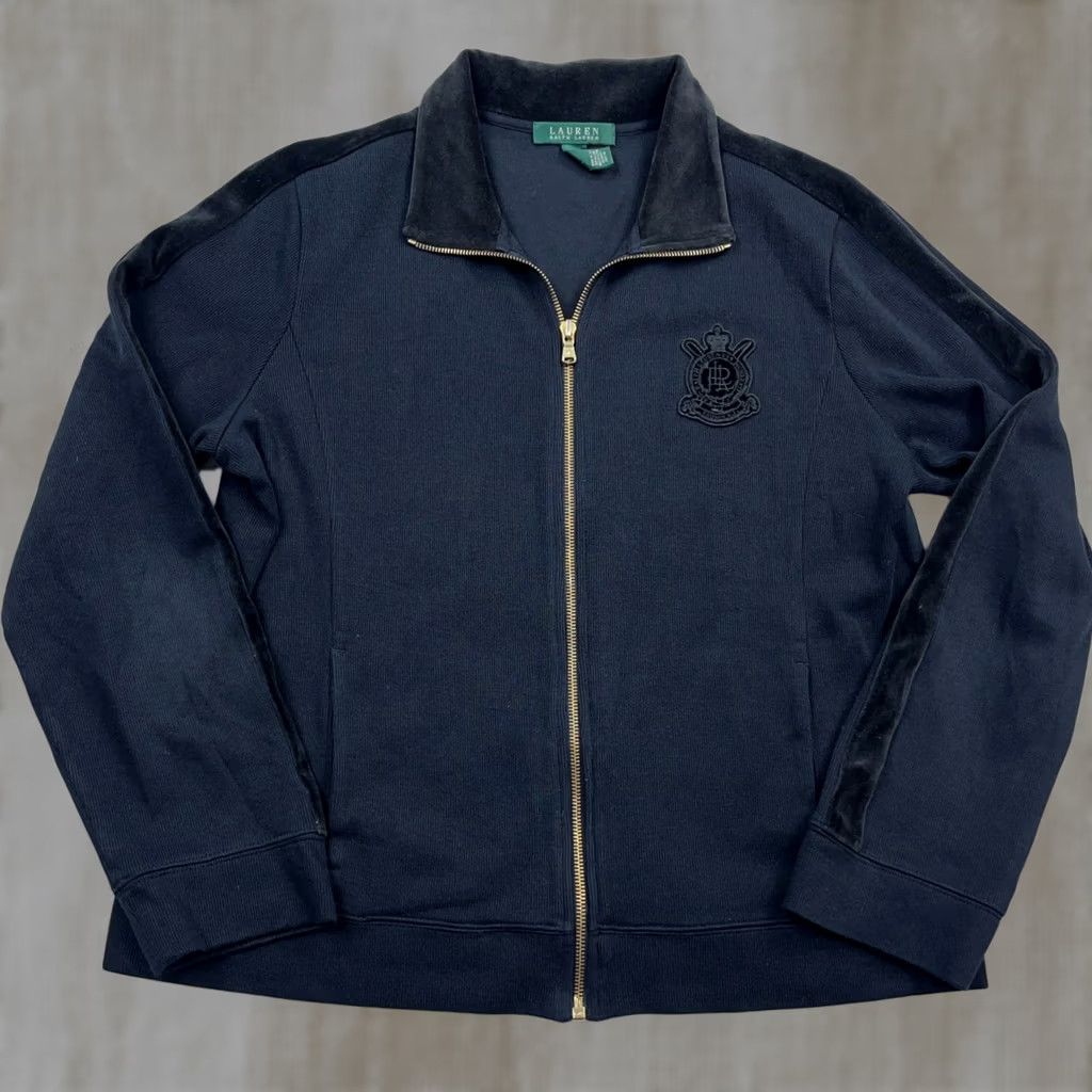 Ralph Lauren VINTAGE Lauren Ralph Lauren Jacket Women L Black Full Zip Track Suit Crest LRL Size L / US 10 / IT 46 - 1 Thumbnail
