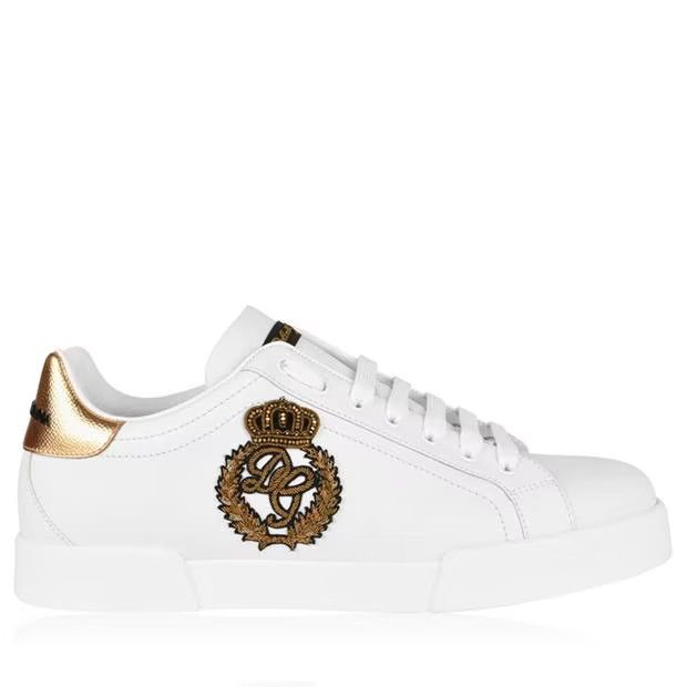 o1g2r1mq0324 Trainers in White & Gold Low Top Sneakers