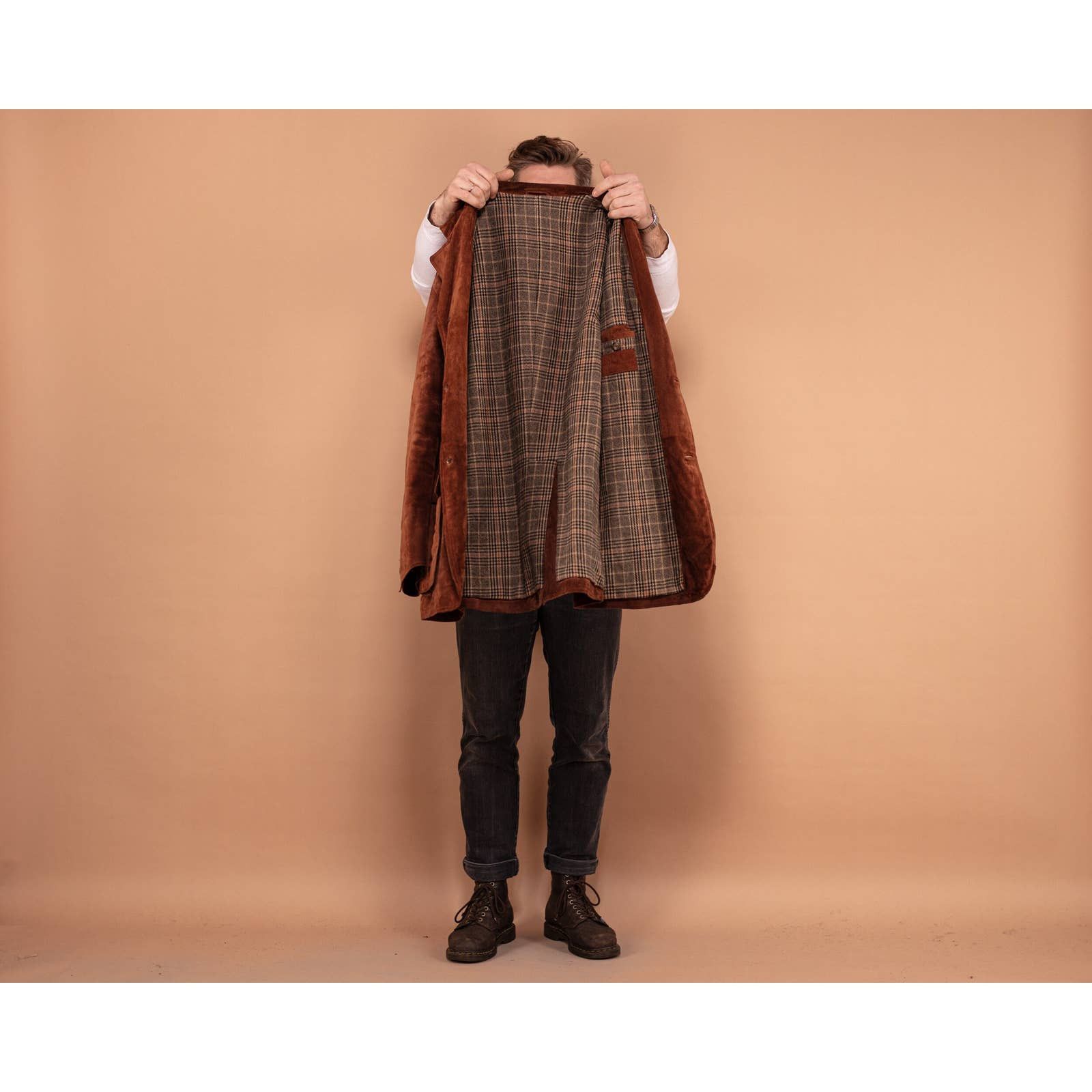 Vintage Vintage 90's Men Wool Lined Suede Jacket in Brown Size US L / EU 52-54 / 3 - 4 Thumbnail