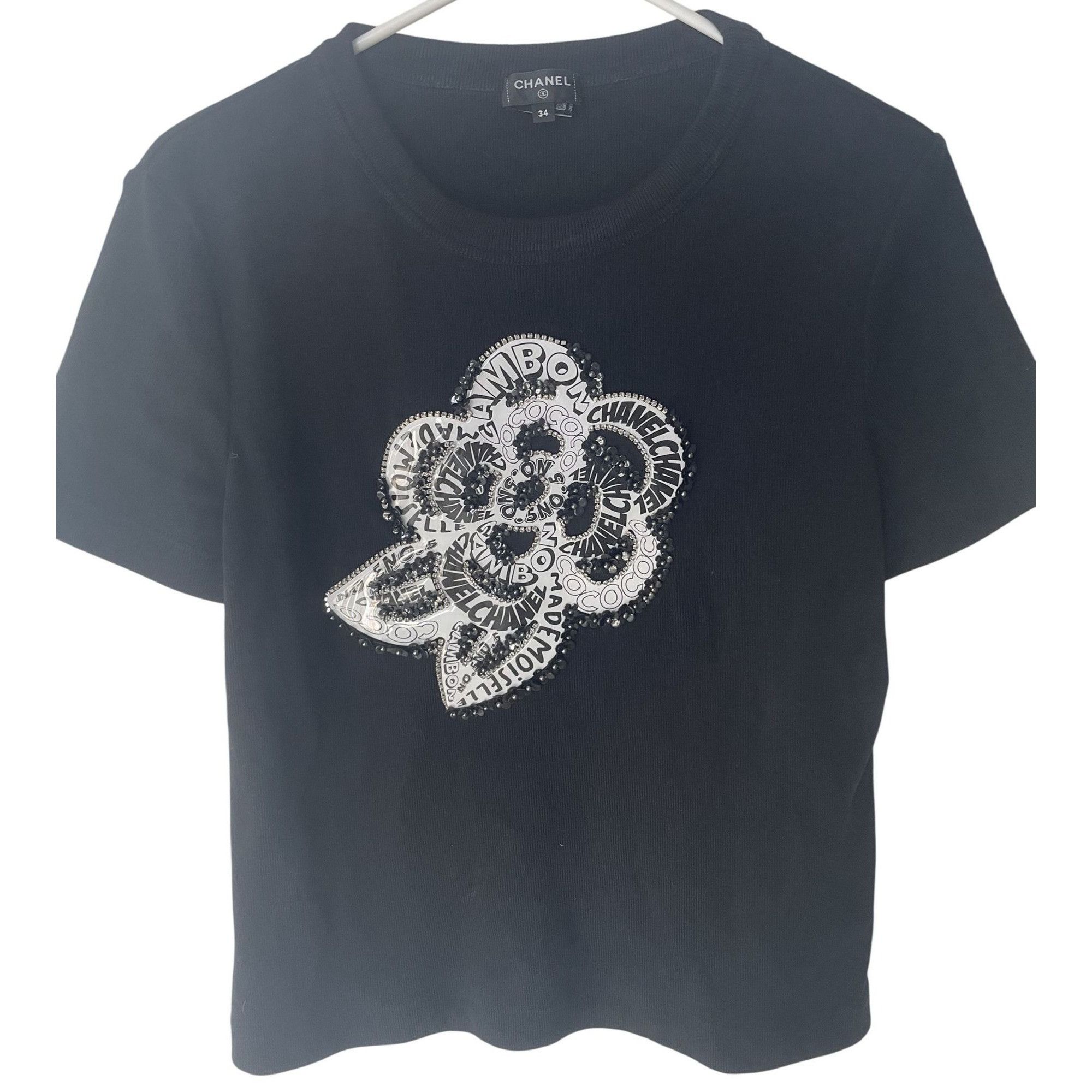 Chanel Chanel Black Camellia Embellished Short Sleeve T-Shirt Women Size XXS / US 00 / IT 34 - 1 Thumbnail