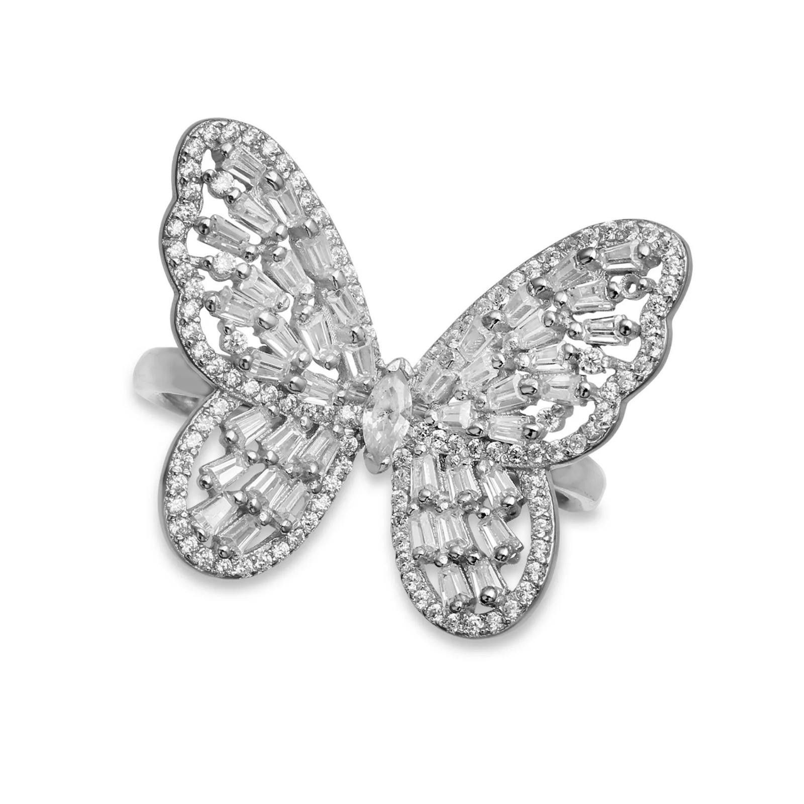 Macys Cubic Zirconia Baguette Butterfly Ring Sterling Silver Size8 Size ONE SIZE - 1 Thumbnail
