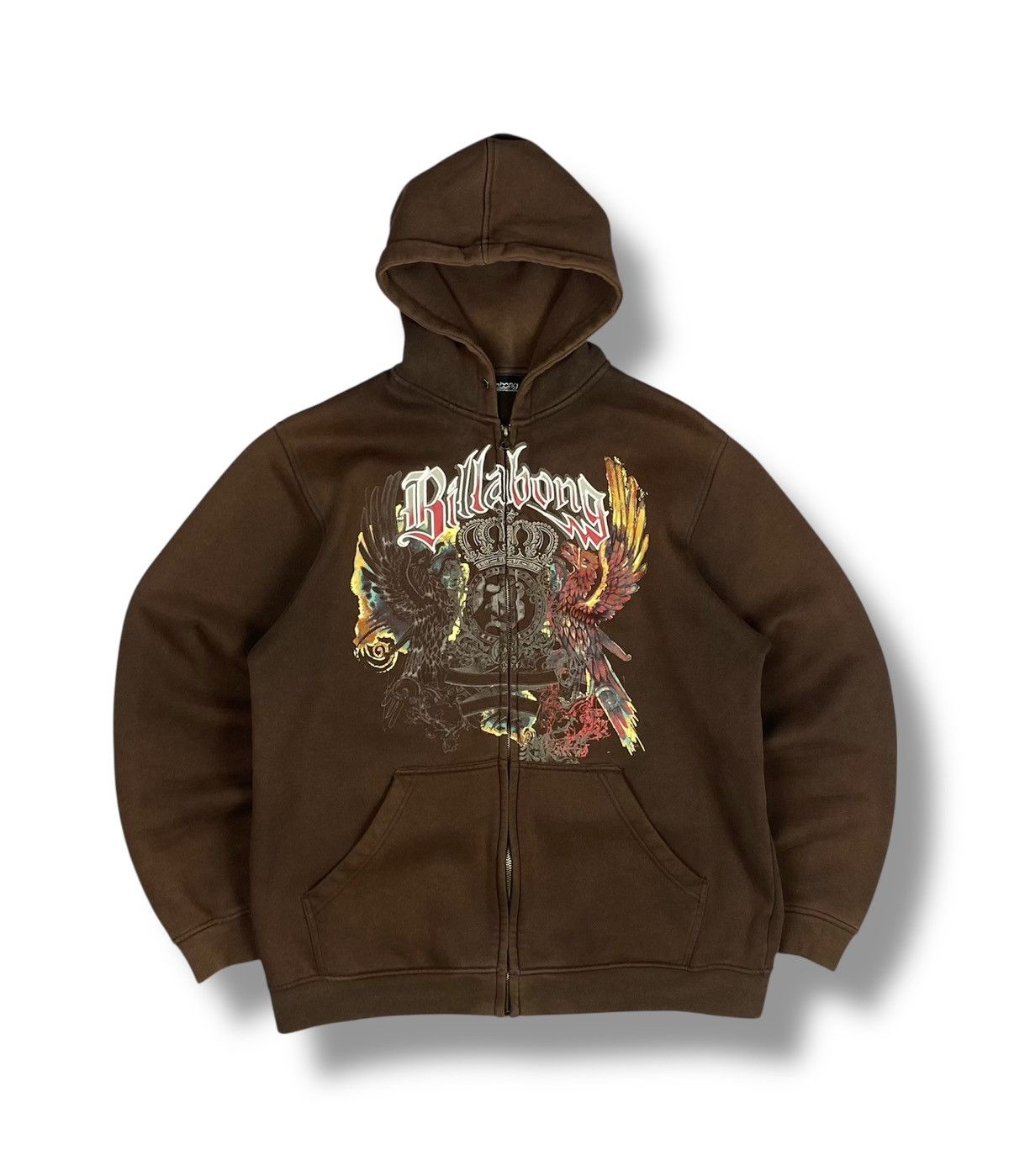 Billabong Faded Brown Y2K Surf Full Zip Hoodie Fleece