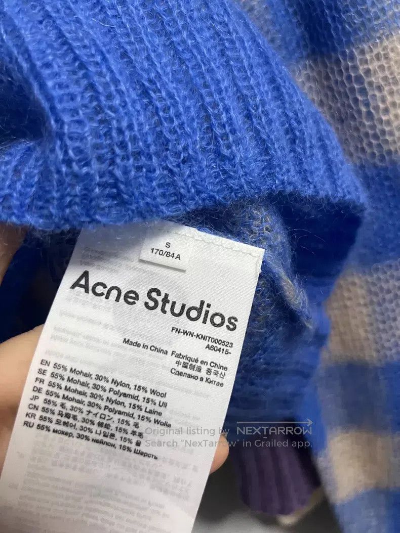 Acne Studios Acne Studios Blue Plaid V-Neck Sweater with 55% Mohair, 30 Size S / US 4 / IT 40 - 4 Thumbnail