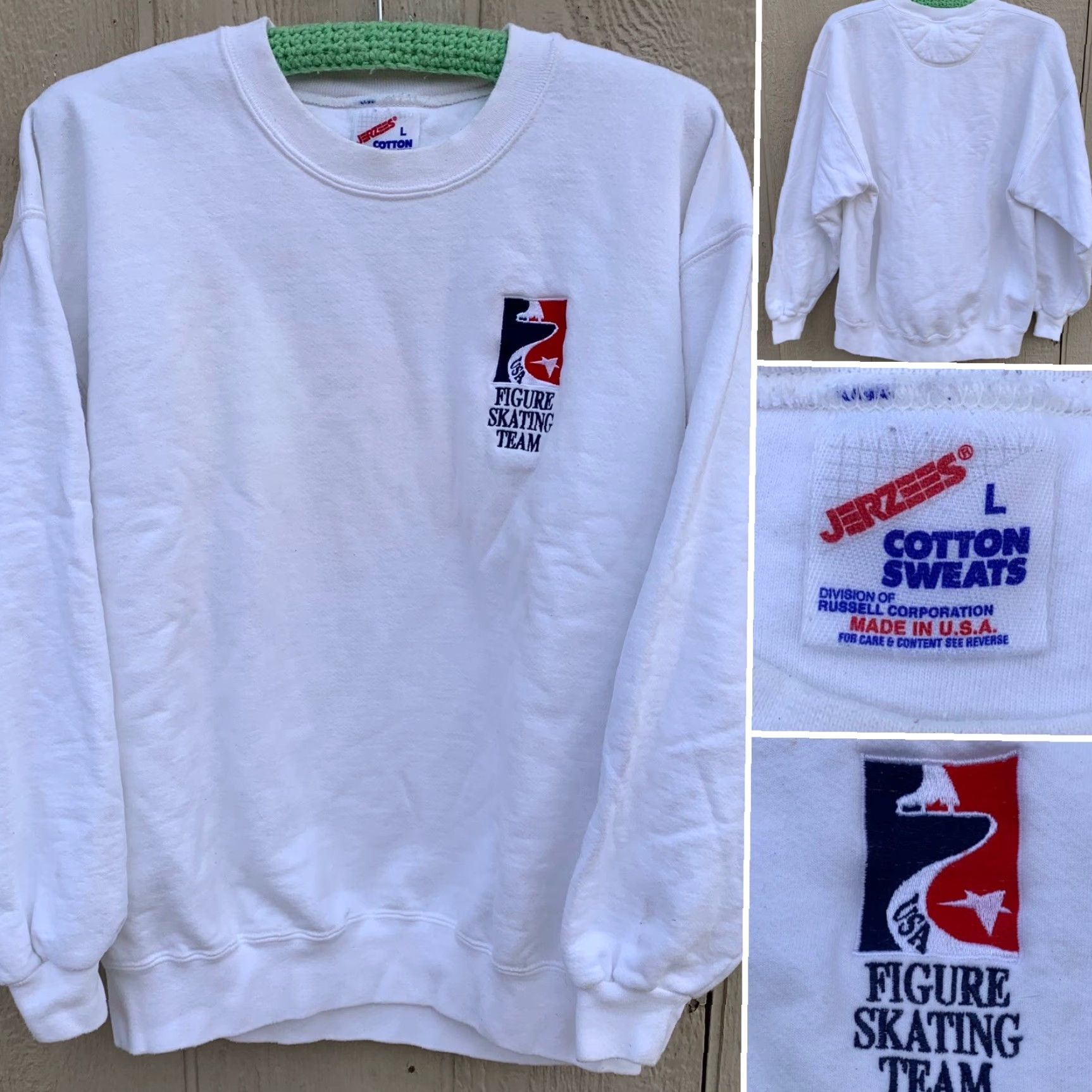 Jerzees VINTAGE Jerzees USA Figure Skating Team sweatshirt Long Sleeve Pullover Embroidered L Mens White Cotton Blend Crew Neck Size US L / EU 52-54 / 3 - 2 Thumbnail