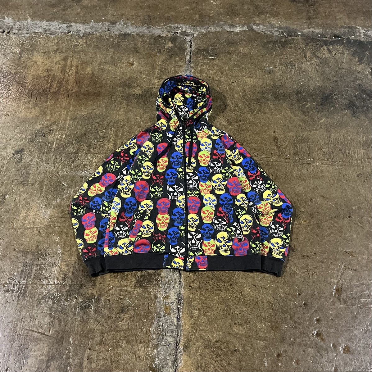 Affliction × JNCO × Vintage CRAZY Y2K SKULL ALL OVER PRINT ZIP-UP HOODIE GRUNGE GOTH Size US XL / EU 56 / 4 - 1 Thumbnail