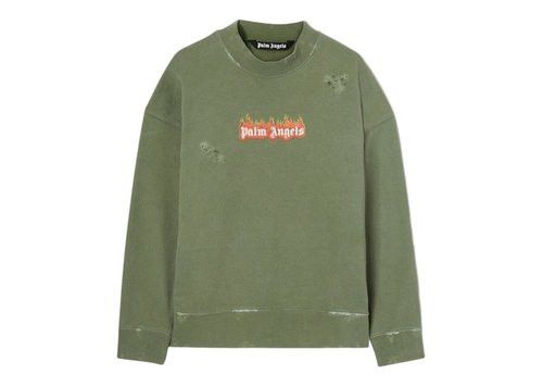Palm Angels o1gr1nt0425 Burning Logo Crewneck Sweatshirt in Military Size US L / EU 52-54 / 3 - 1 Preview