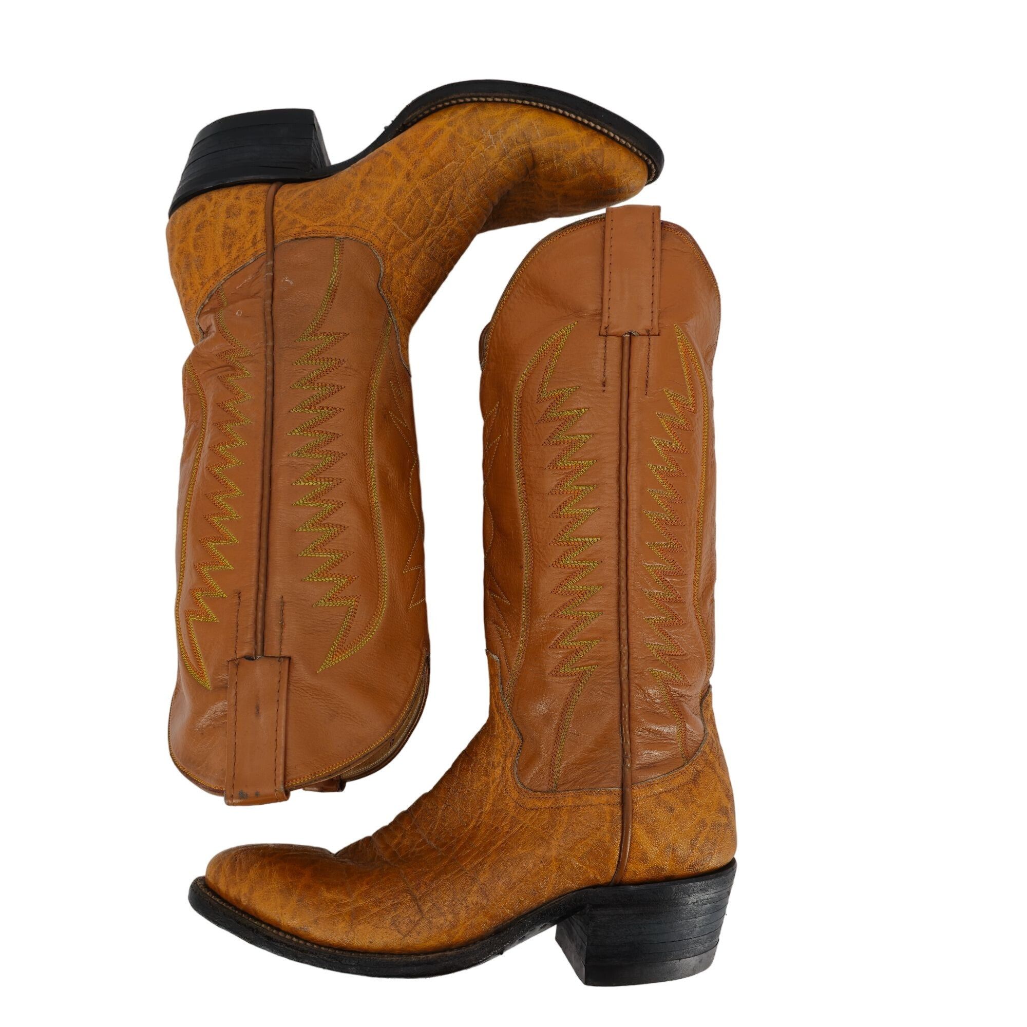 Other Vintage Exotic Hide Mens 6.5D Orange - Brown Leather Boots Size US 6.5 / EU 39-40 - 11 Thumbnail