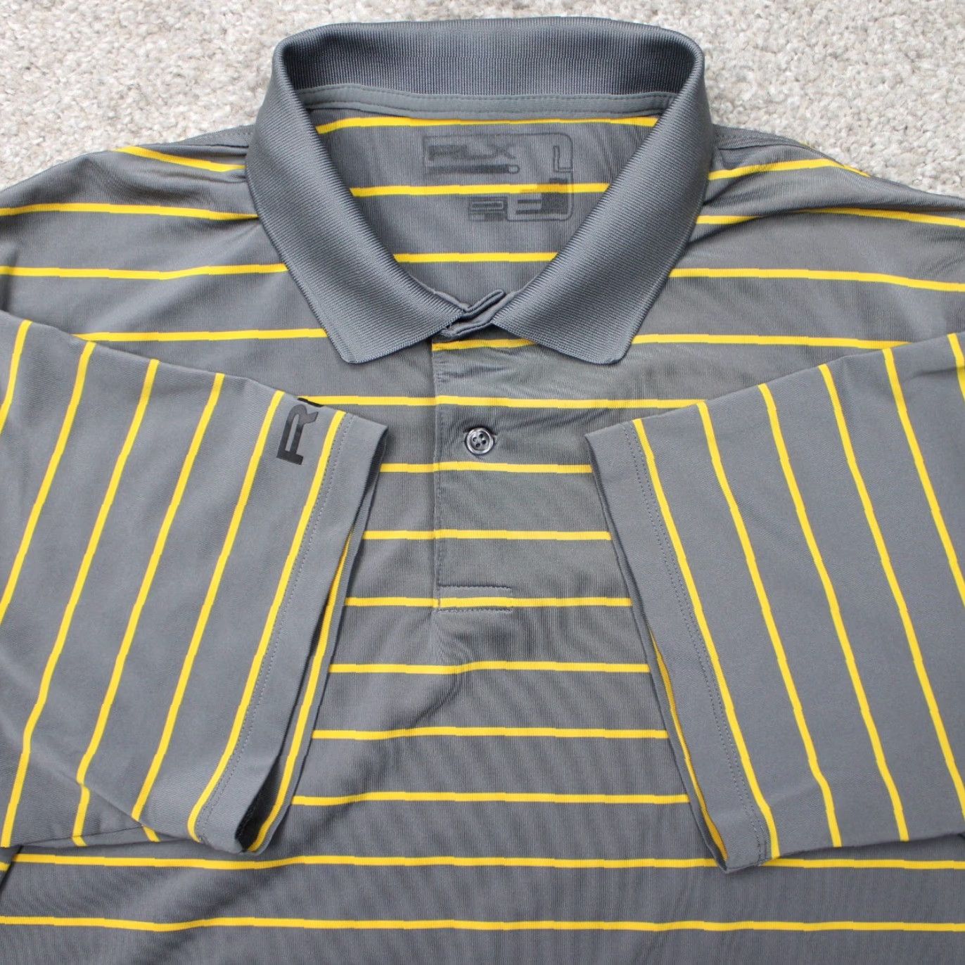 RLX Ralph Lauren RLX Ralph Lauren Polo Shirt Mens Large Gray/Yellow Striped Stretch Short Sleeve Polo Shirt Size US L / EU 52-54 / 3 - 2 Thumbnail