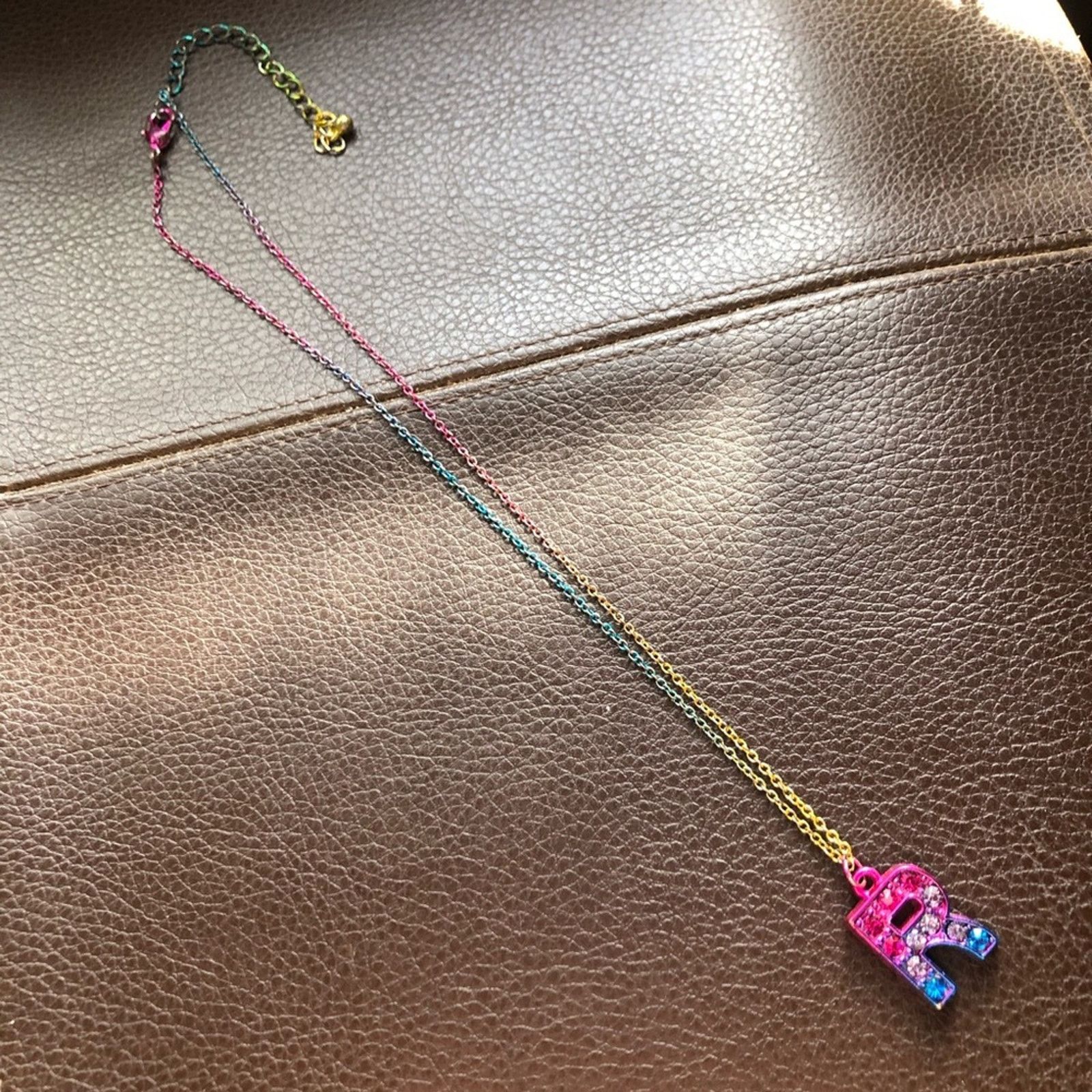 Jewelry Rainbow monogram initial “R” pendant on chain necklace Size ONE SIZE - 7 Thumbnail