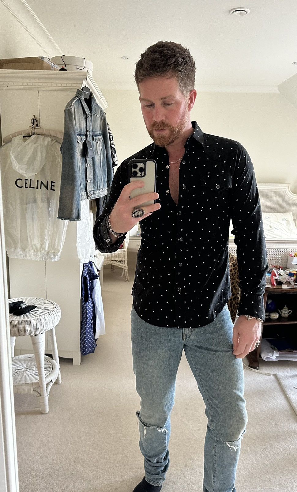 Saint Laurent Paris Grail SS16 Saint Laurent black shirt white star polka dot S Size US S / EU 44-46 / 1 - 1 Thumbnail