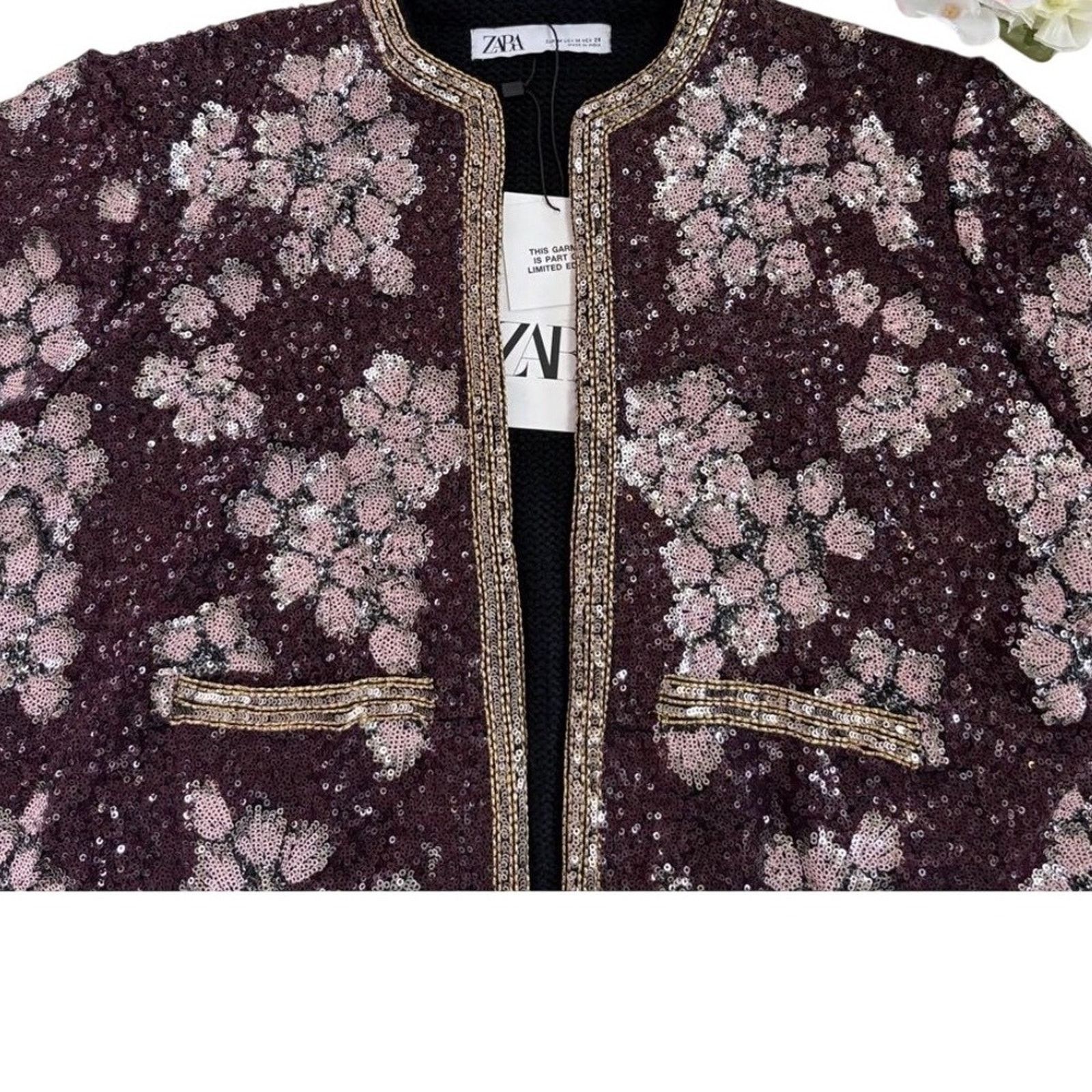 Zara ZARA Limited Edition Embellished Floral Sequin Jacket – NWT Size L / US 10 / IT 46 - 5 Thumbnail