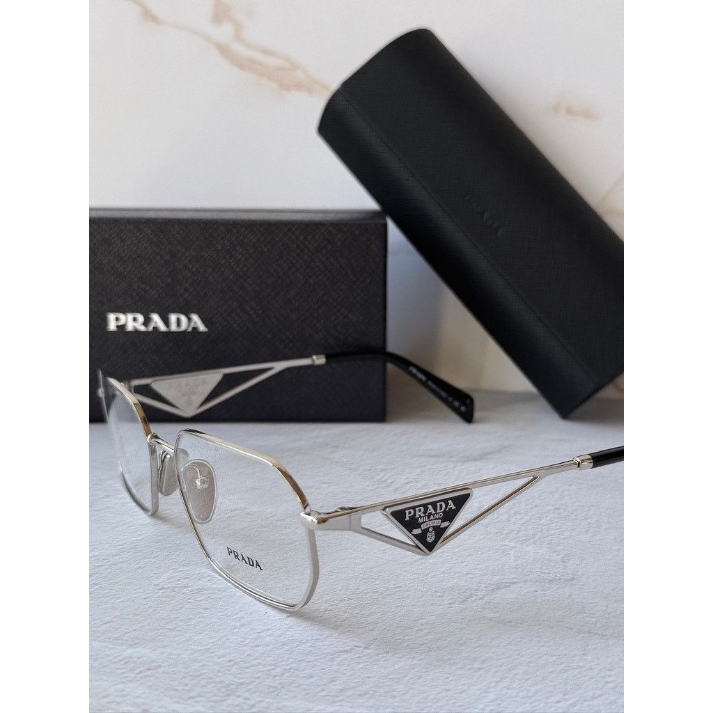 Prada NEW Prada PR A53V Silver Hexagon Unisex Eyeglasses Frames Size ONE SIZE - 5 Thumbnail