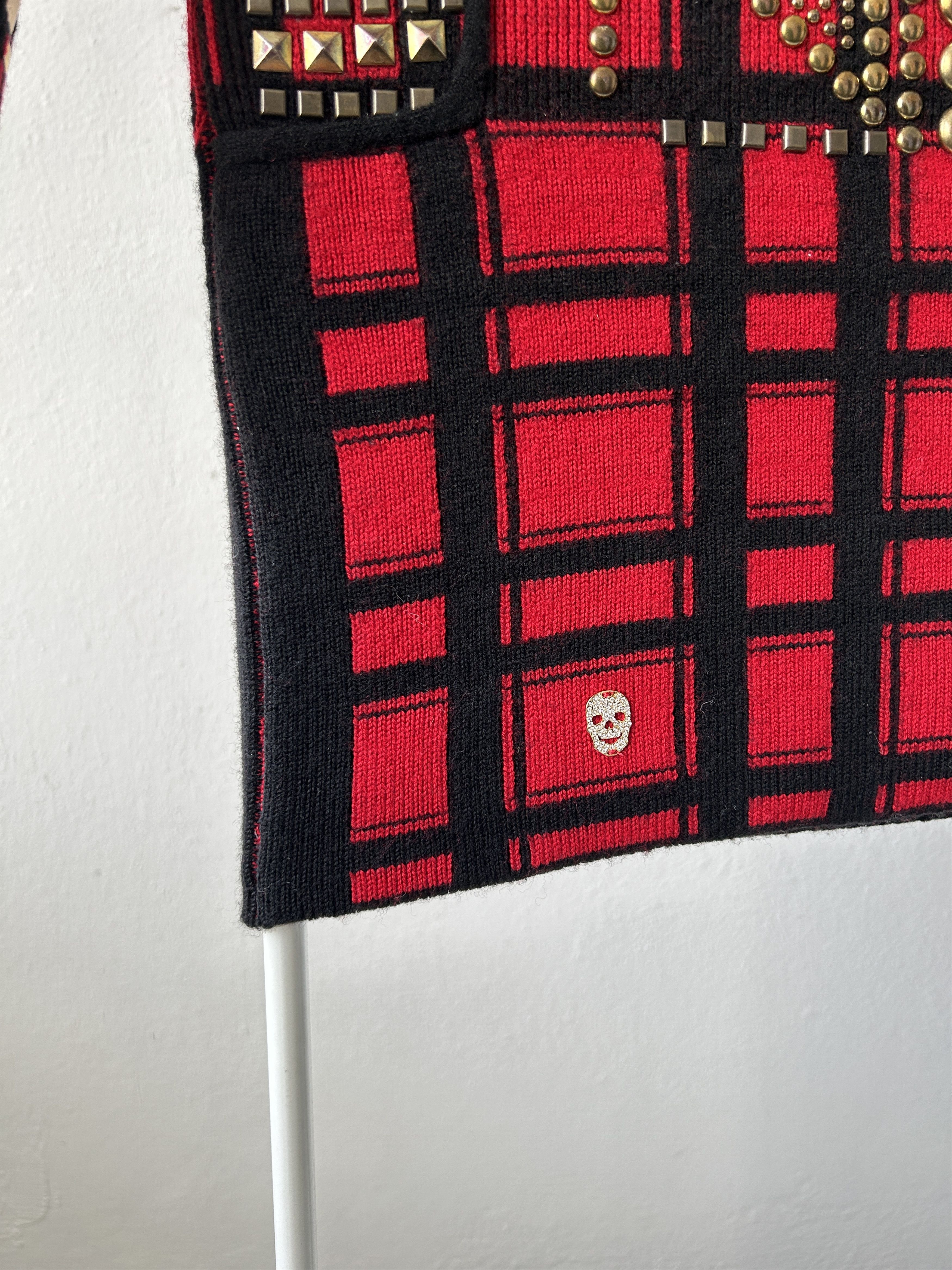 AW14 runway Philipp Plein studded check wool knit mini dress