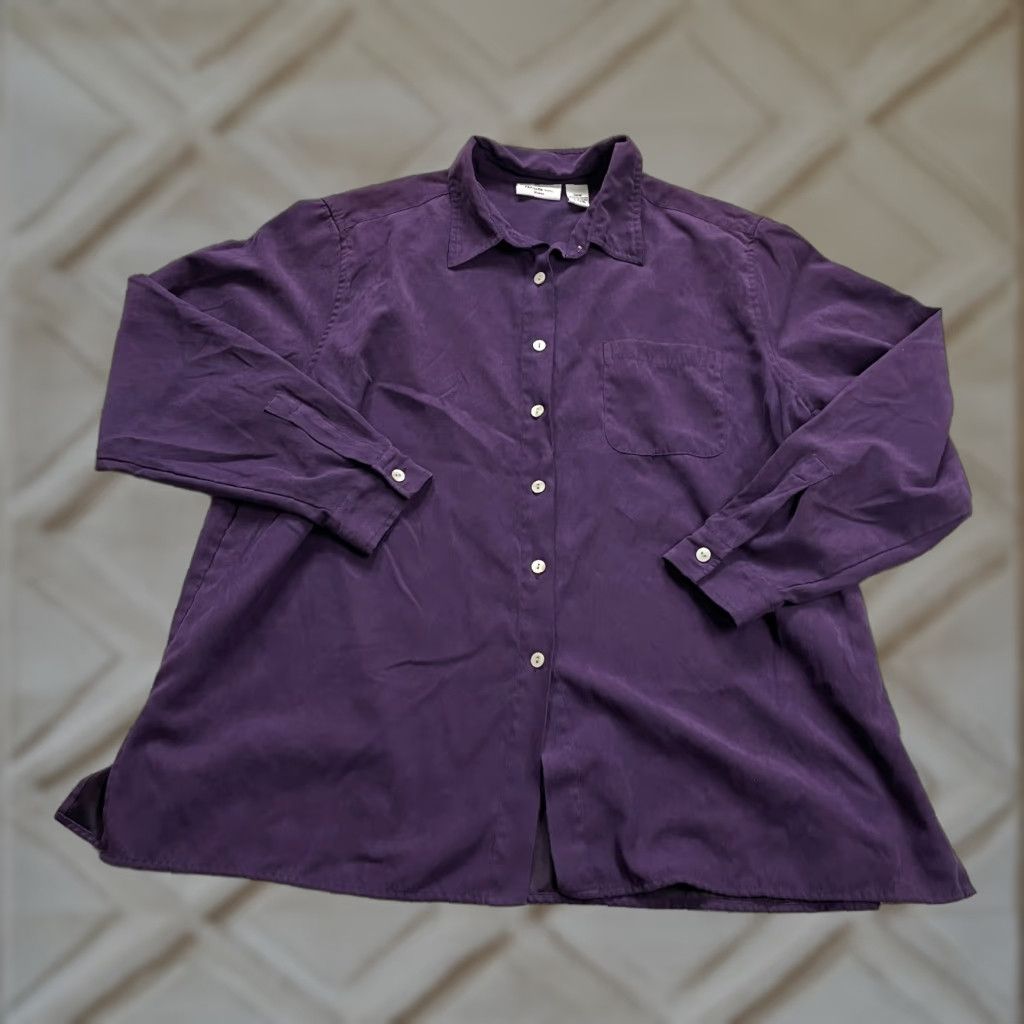 Vintage Parisian Works Shirt Womens 20W Purple Long Sleeve Faux Suede Blouse Size 3XL / US 20-22 - 1 Thumbnail