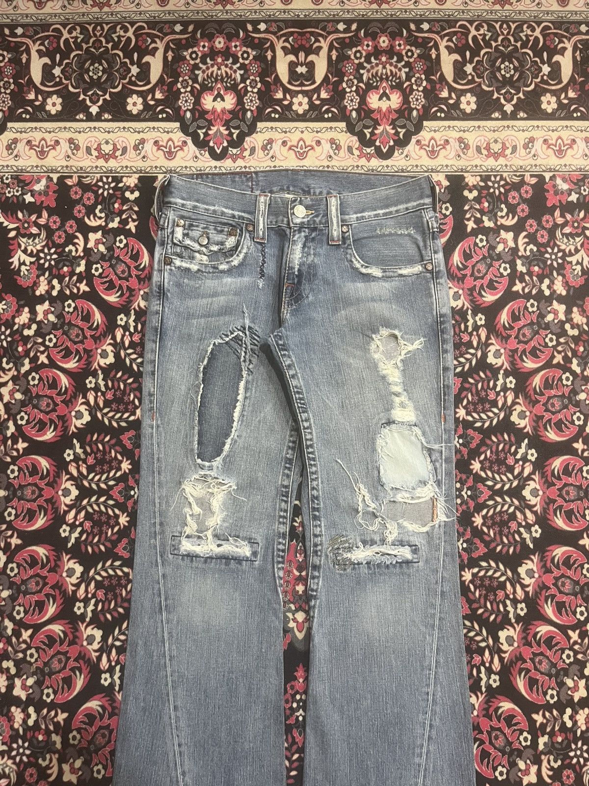 True Religion Vintage True Religion “Berkeley” Trashed Blue Flare Jeans Size US 30 / EU 46 - 3 Thumbnail