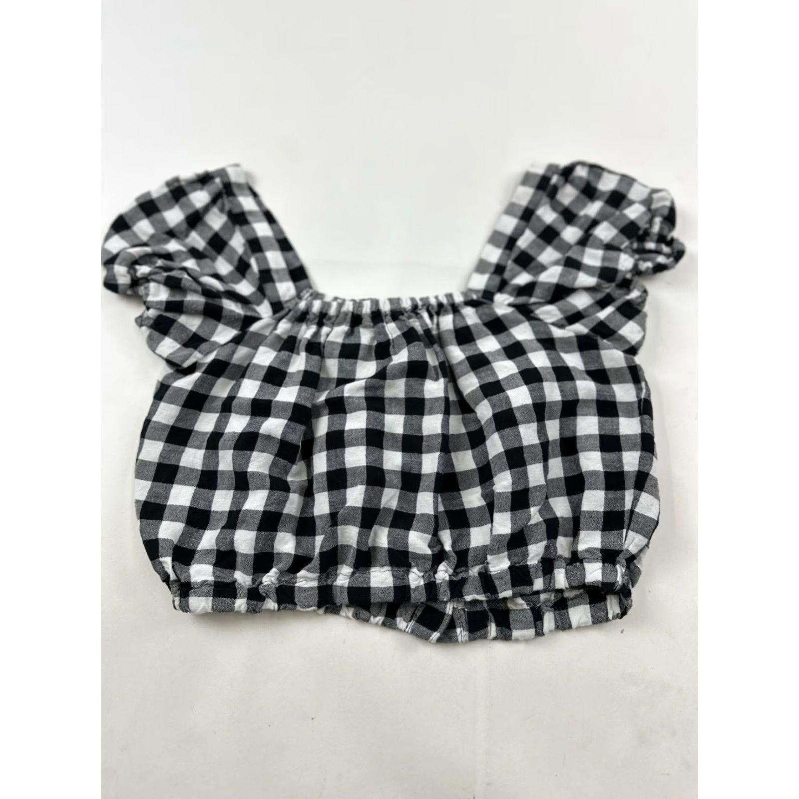 Madewell Madewell Blouse Womens 2XS Black White Gingham Buffalo Plaid Crop Puff Sleeve Square Neck Bohemian Cottagecore Knit Polyester Shirt Womens Size XXS / US 00 / IT 34 - 2 Thumbnail