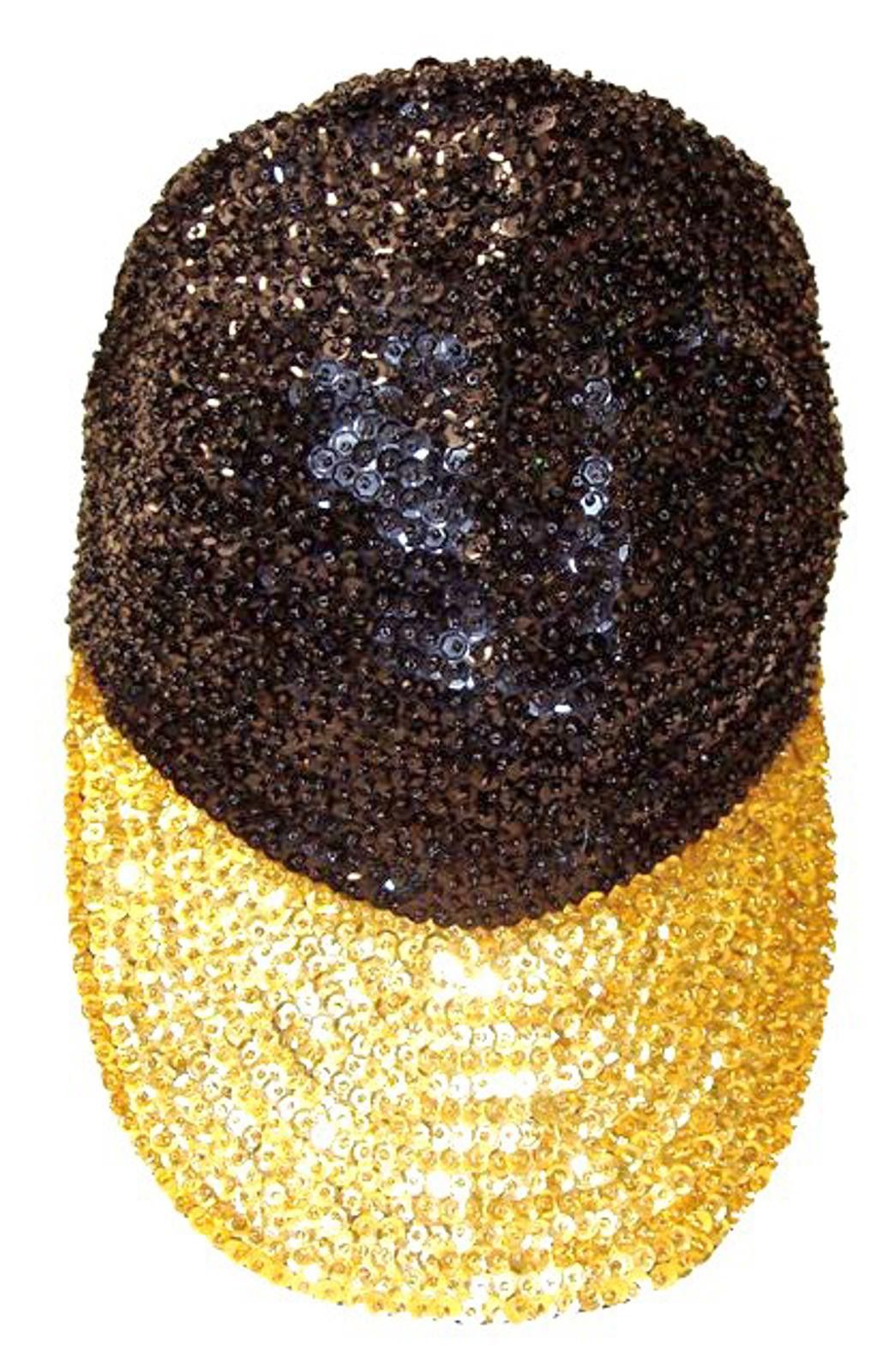 Designer Sequin Baseball Cap Black W/Gold Brim Size ONE SIZE - 1 Preview