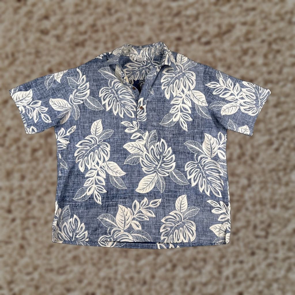 VINTAGE Skyline Shirt Men XL Blue Floral Button-Up Beach Theme 90s?