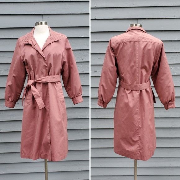 Vintage Vintage 80s Retro Dusty Rose Pink Belted Plaid Tweed Trench ...