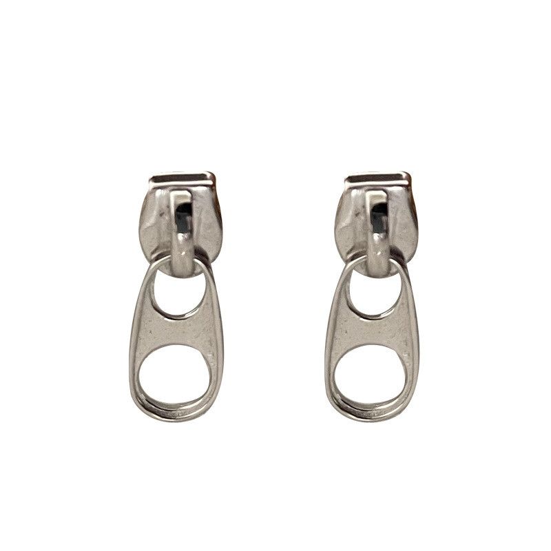 Jewelry × Sterling Silver Zipper New Trend Earrings One Pairs Chrome Jewelry Size ONE SIZE - 5 Thumbnail