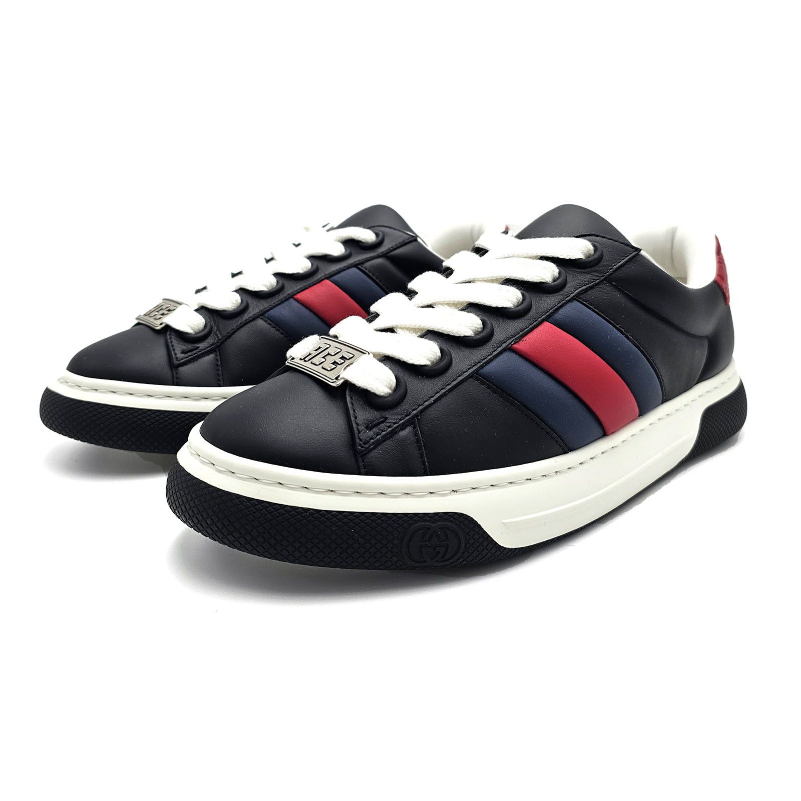 Gucci Gucci Ace Mens Sneakers Blue Red Web Black Leather 10.5 New Size US 10.5 / EU 43-44 - 6 Thumbnail