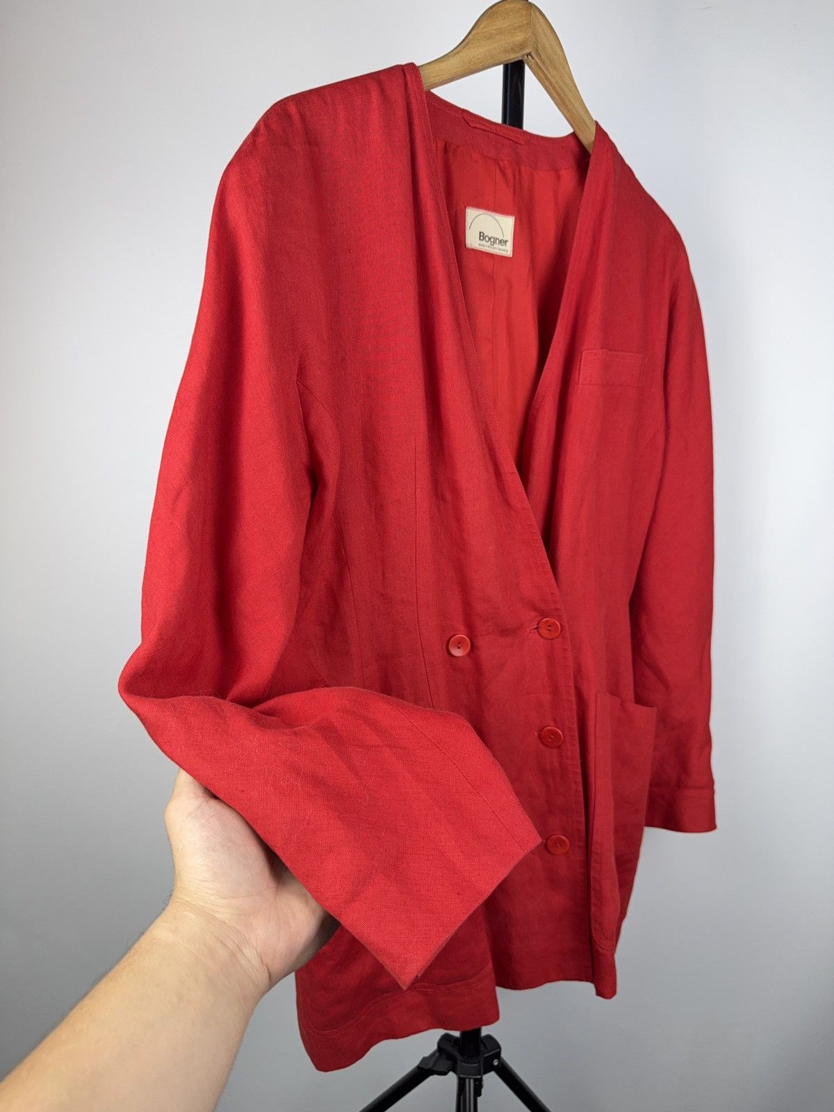 Bogner 80s Vintage Bogner Red Linen Blazer Made in West Germany Size L / US 10 / IT 46 - 5 Thumbnail