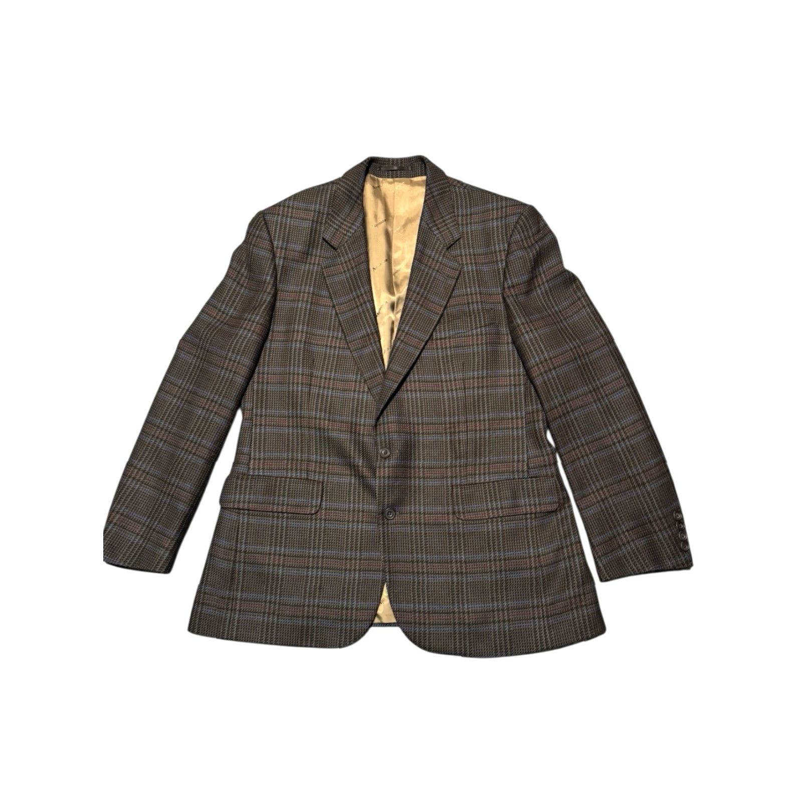 Aquascutum VINTAGE Aquascutum London Sport Coat Blazer 44R Men Wool Glen Plaid Prince of Wales Brown Blue Size 44R - 2 Thumbnail