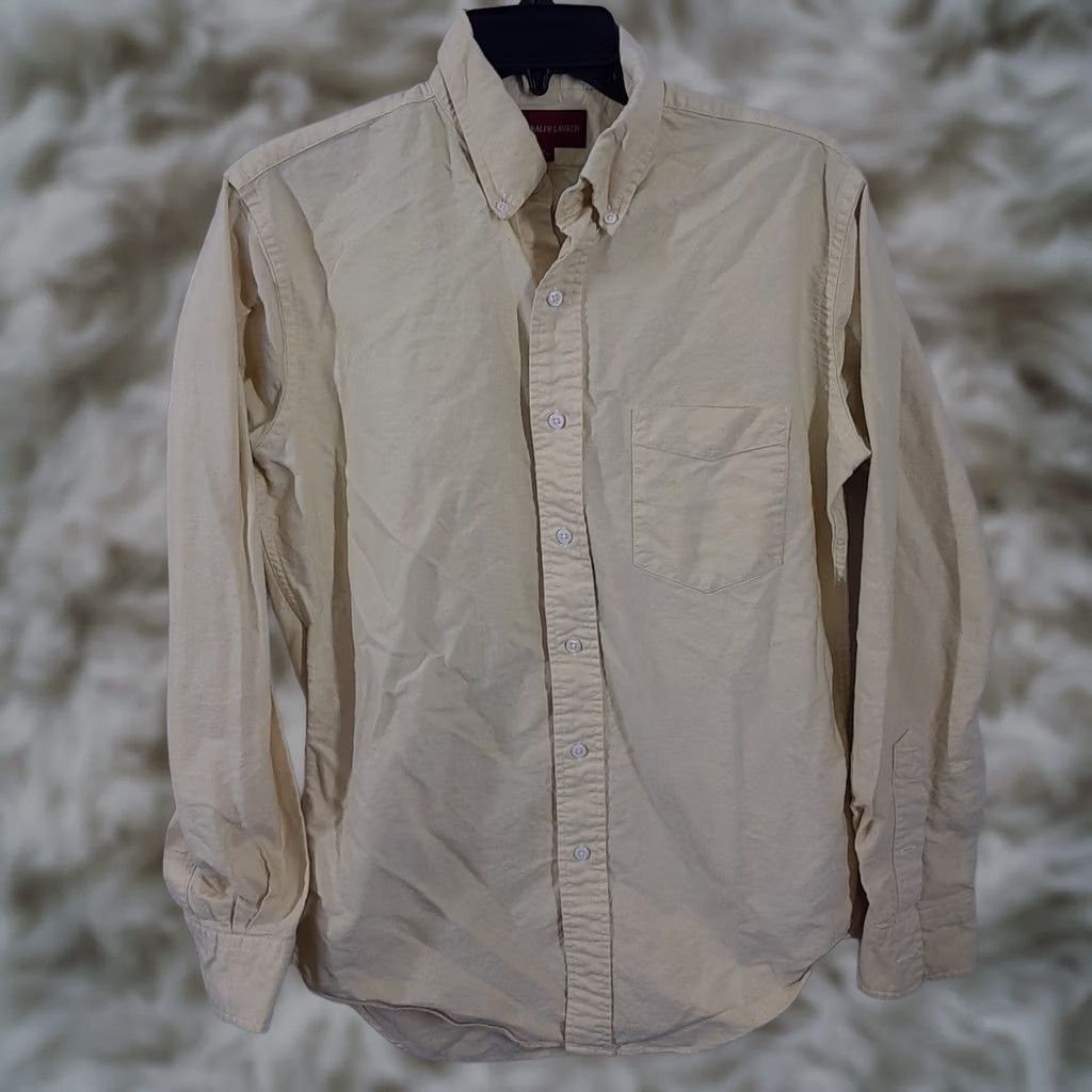 Ralph Lauren Chaps Ralph Lauren Button-Down Shirt Mens 15 34 Yellow Long Sleeve Solid Button-Up Collar Polo Shirt Size US M / EU 48-50 / 2 - 1 Thumbnail
