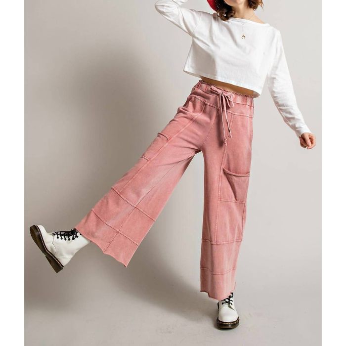 Designer EASEL Mineral Washed Terry Knit Pants In Mauve Grailed