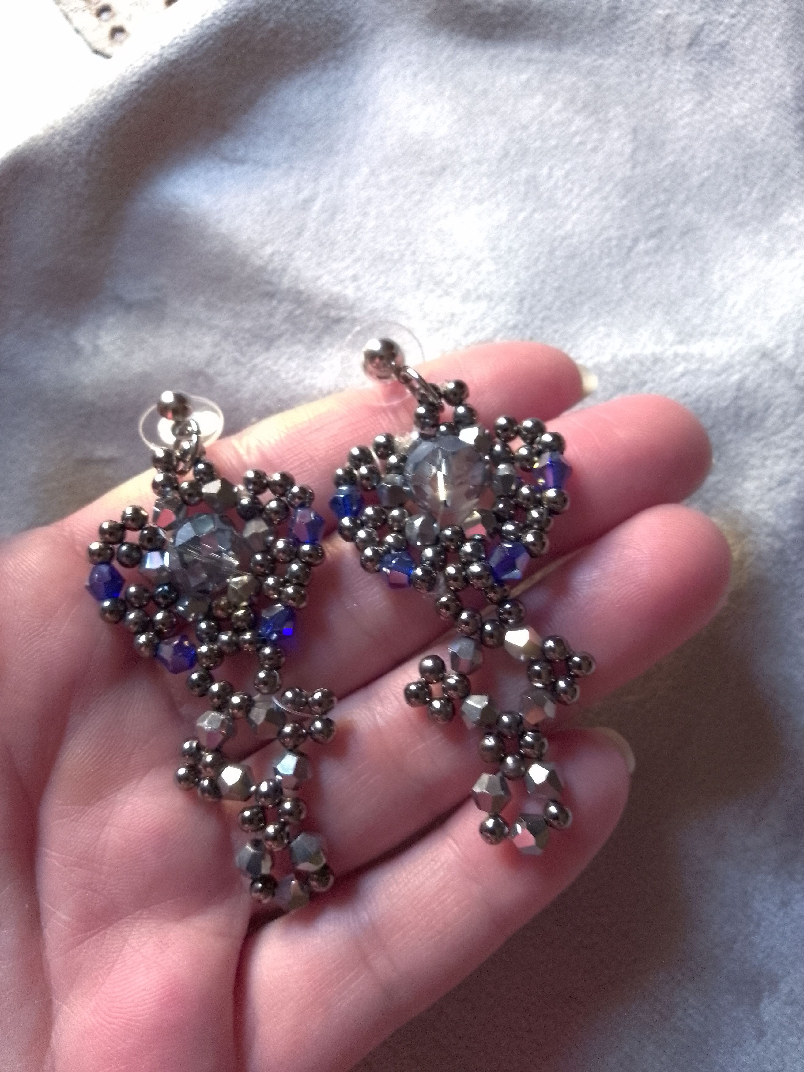 Handmade Bracelet and earrings. Elegant, blue and gray crystal Size ONE SIZE - 4 Thumbnail
