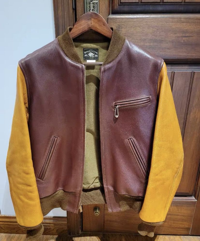 image of Freewheelers Bootleggers Skull Horse Leather Jacket in Red, Men's (Size 2XS)