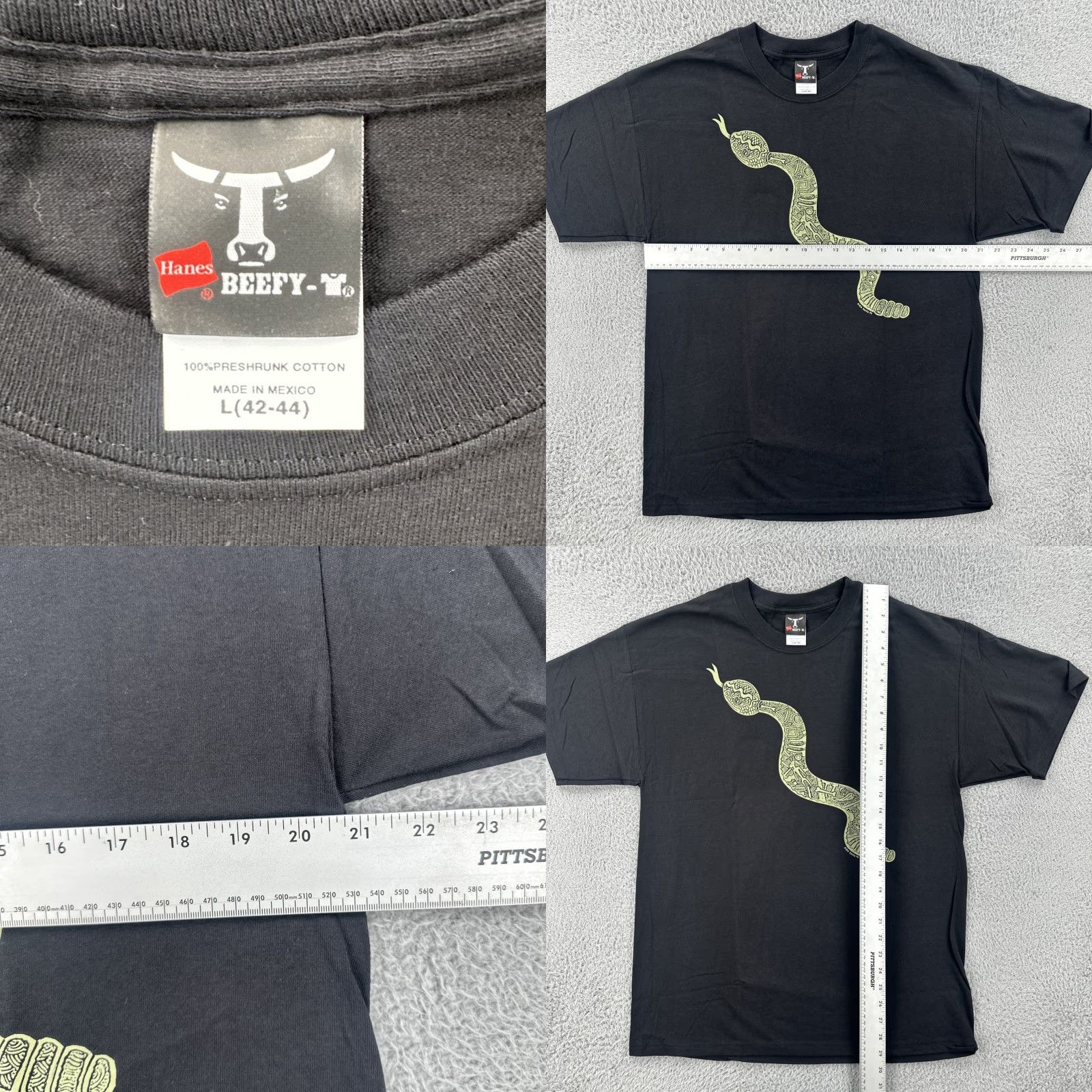 Hanes VINTAGE Hanes Beefy-T Shirt Mens Large Black Graphic Print Rattlesnake Art Short Sleeve Crew Neck All Seasons Boys Mens Size US L / EU 52-54 / 3 - 8 Thumbnail