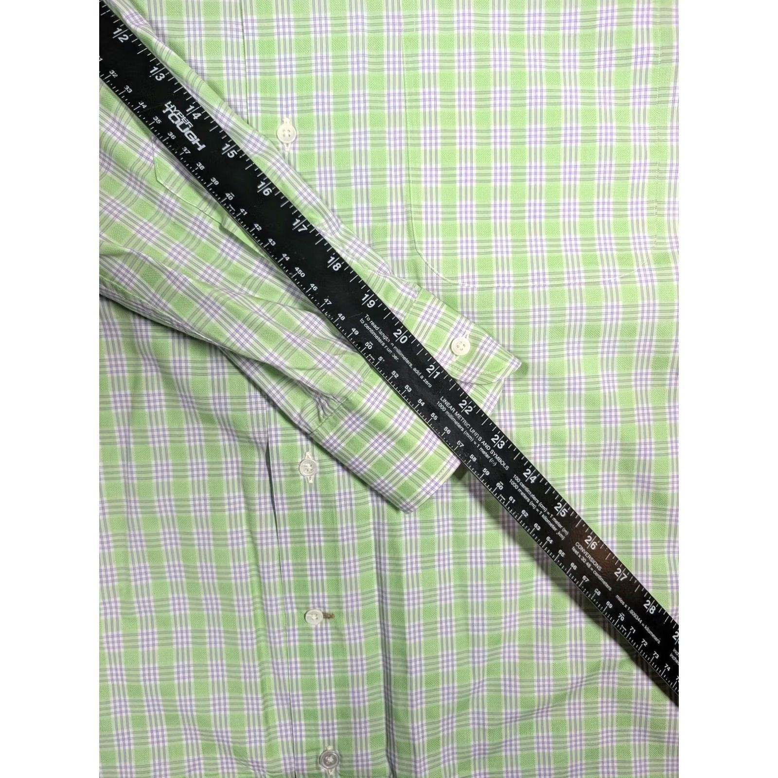 Vintage Gitman Gold Dress Shirt Mens Large Green Plaid Button-Down Long Sleeve Made USA Regular Fit Mens Large Green Plaid Shirt Size 42R - 4 Thumbnail