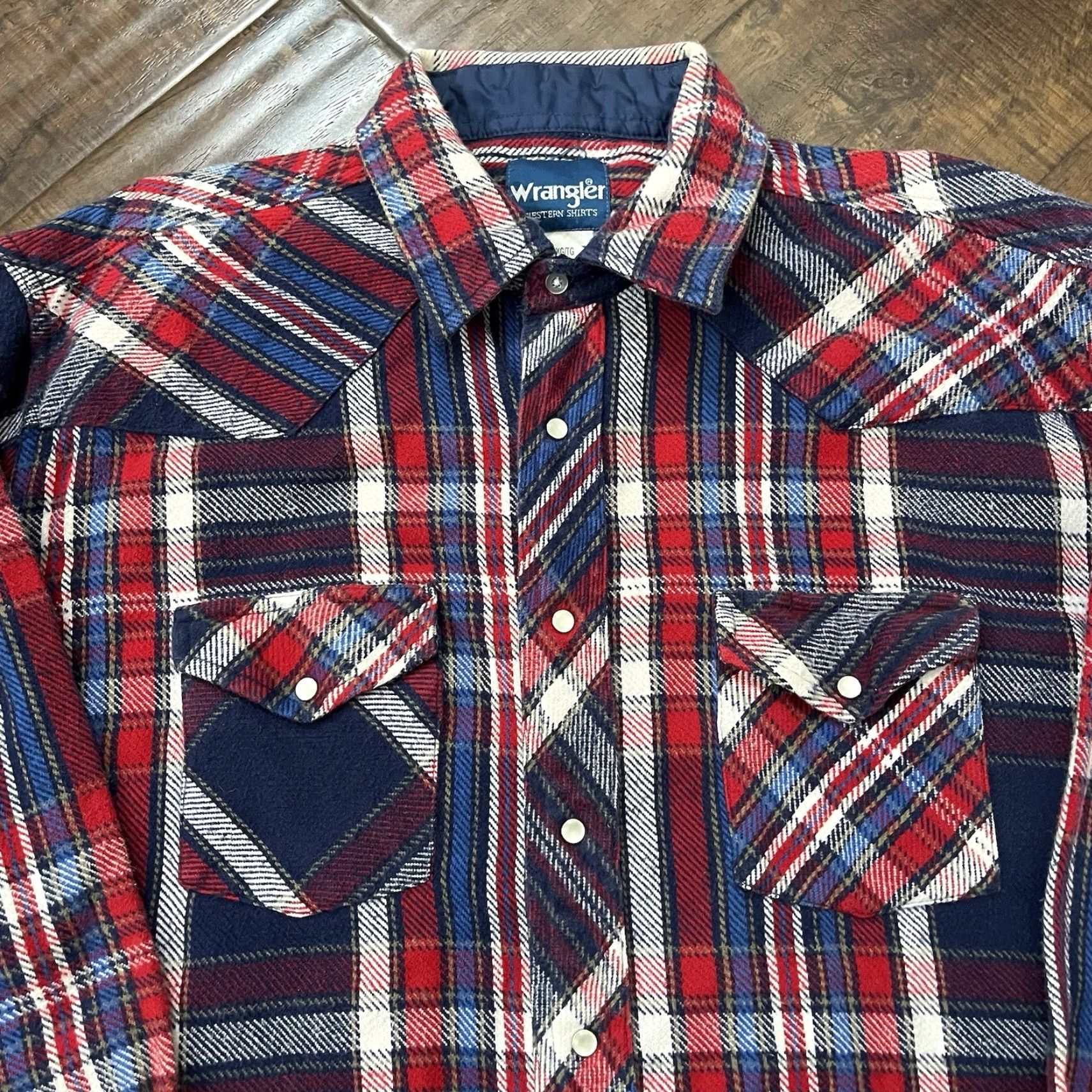 Wrangler Vtg 90s Wrangler Western Shirt Mens XL Flannel Red Plaid Pearl Snap Cowboy Thick Size US XL / EU 56 / 4 - 2 Thumbnail
