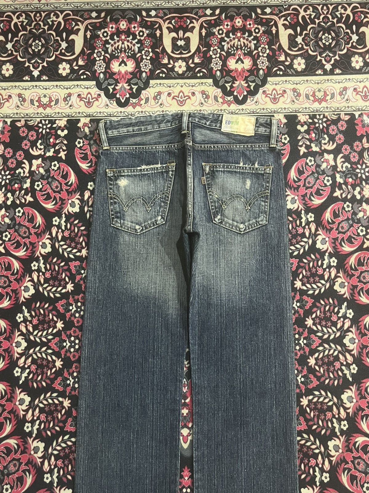 Edwin Edwin S02R Japan Blue Washed Distressed Straight Leg Jeans Size US 28 / EU 44 - 6 Thumbnail