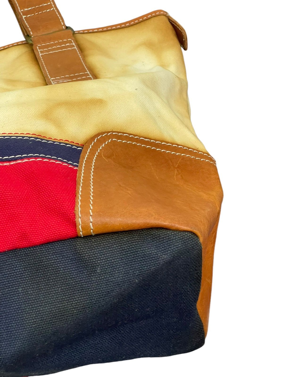 Genuine Leather Leather Cotton Canvas Vtg Tommy Hilfiger Tote Bag 4🟩 Size ONE SIZE - 8 Thumbnail