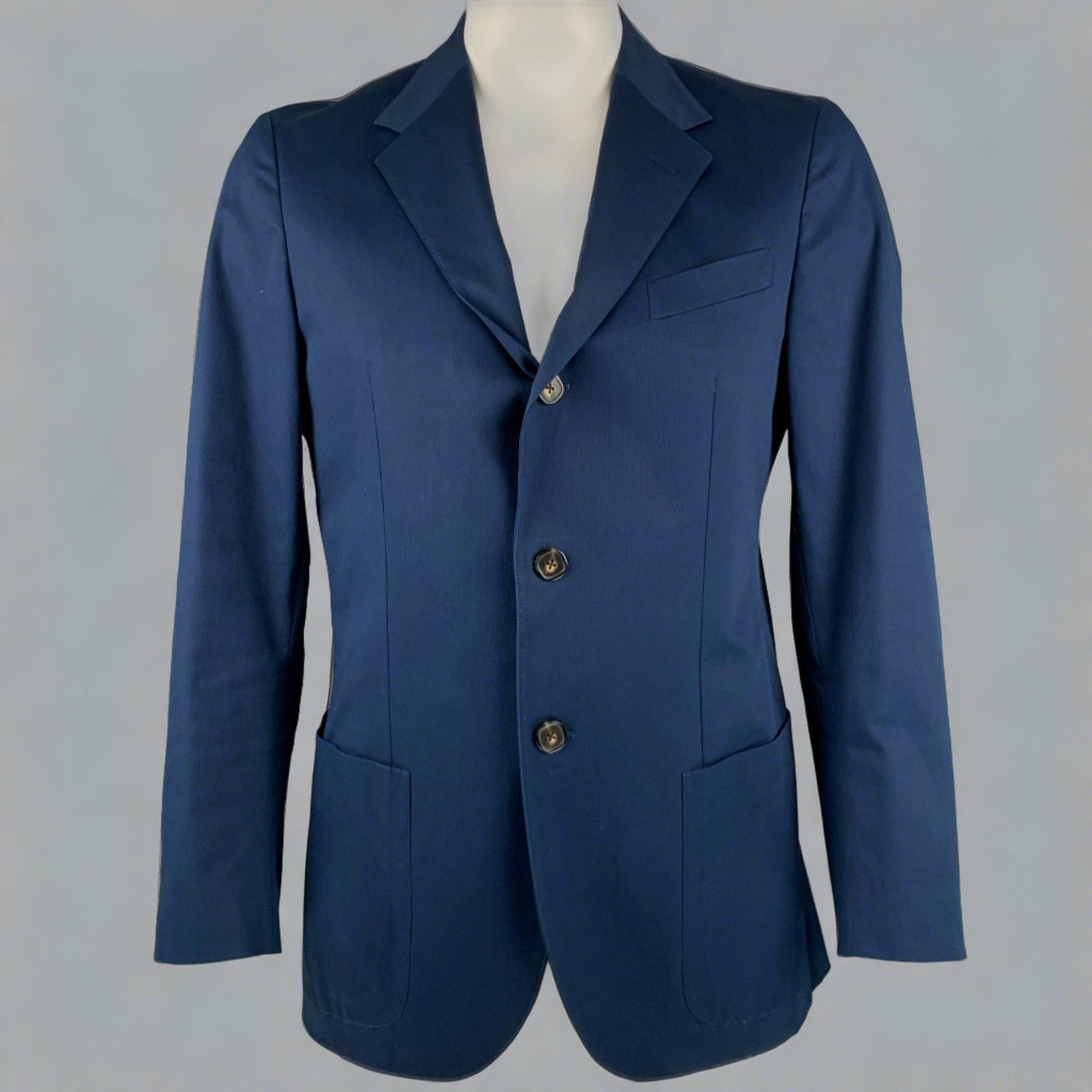 Faconnable Navy Cotton Blend Single Breasted Notch Lapel Sport Coat Size 42R - 1 Thumbnail
