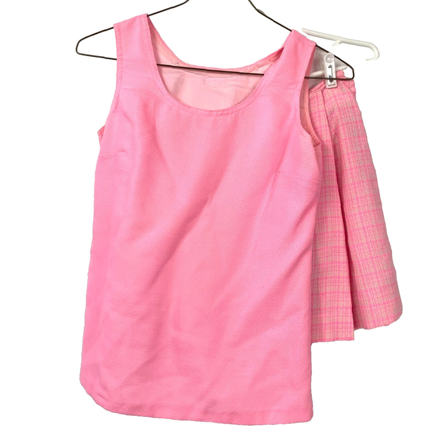 Vintage Vintage 70s Handmade Pink Twee Plaid Short Skirt Skort Tank Top Chest 34" | Mod/GoGo | Pink | 34" Waist | 1970s Vintage Original Size XXS / US 00 / IT 34 - 2 Thumbnail