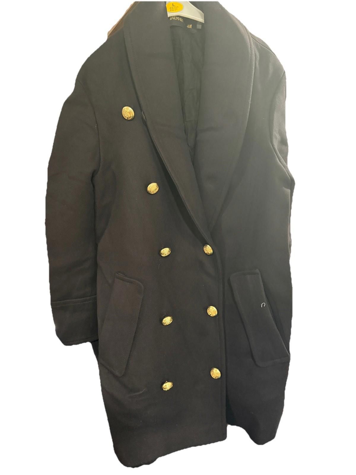 Balmain BalmainXH&M Black Wool Pea Coat Gold Buttons Womens Size 8 Size M / US 6-8 / IT 42-44 - 6 Thumbnail